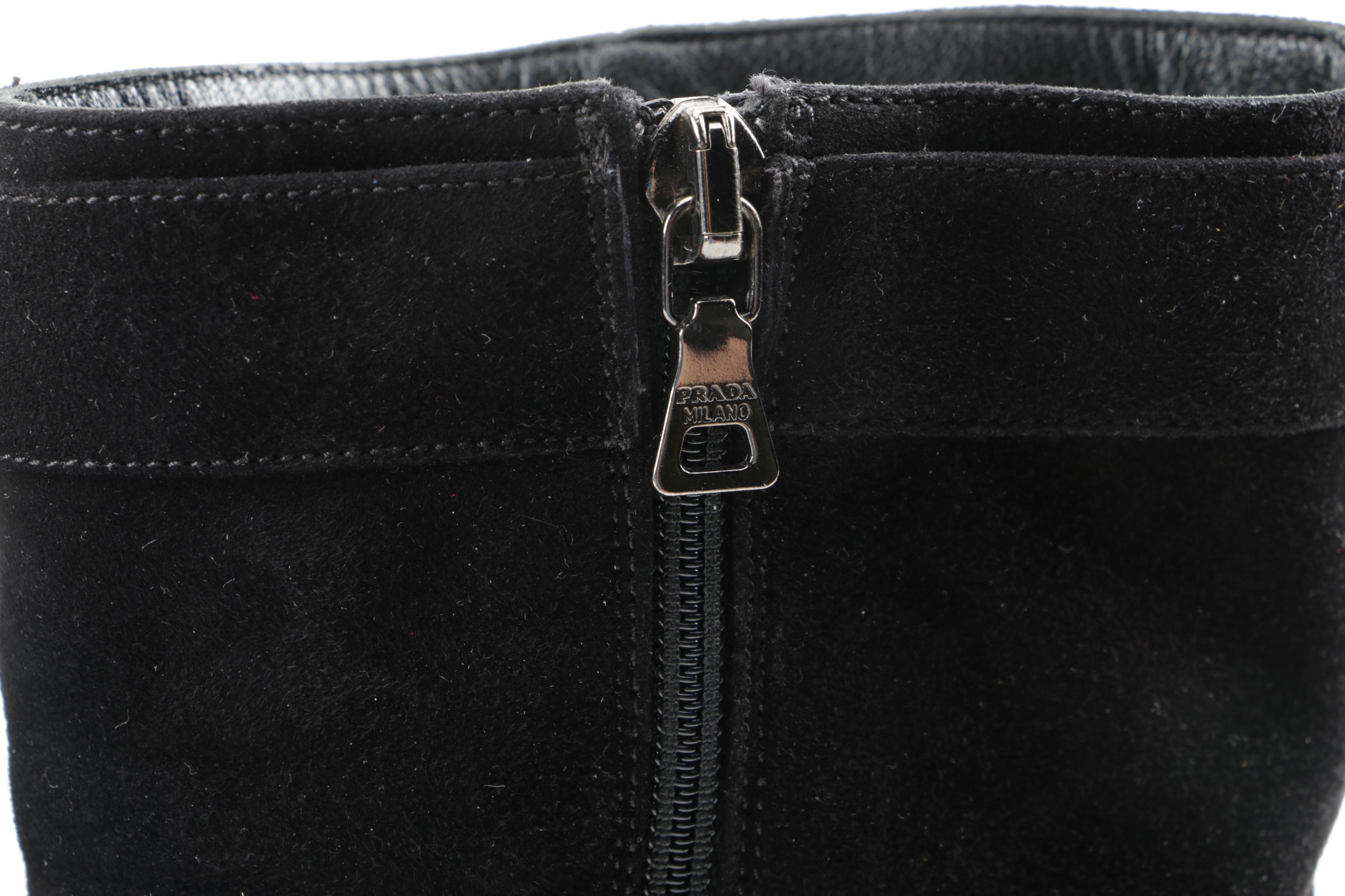 Prada Black Suede and Canvas Boots