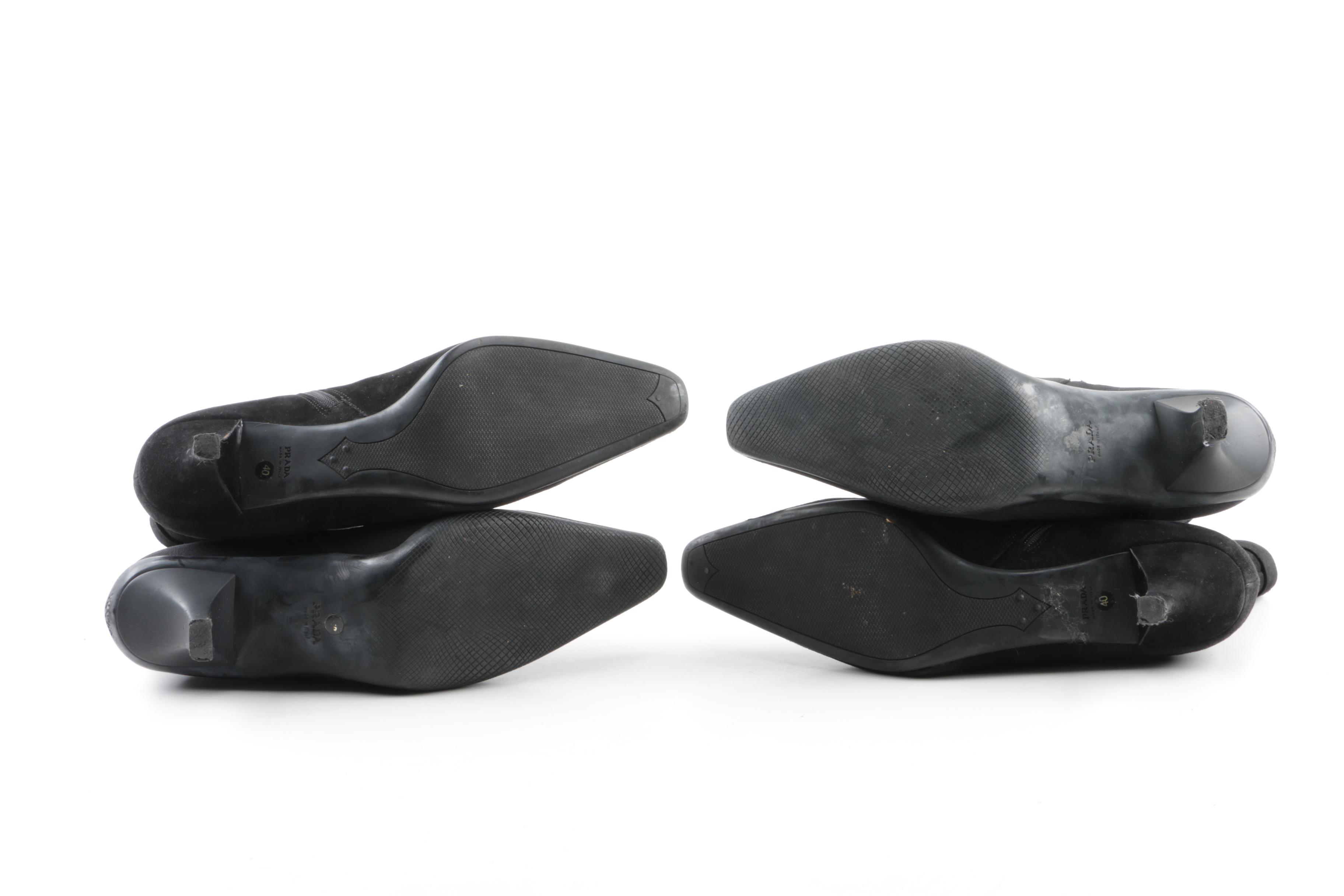 Prada Black Suede and Canvas Boots