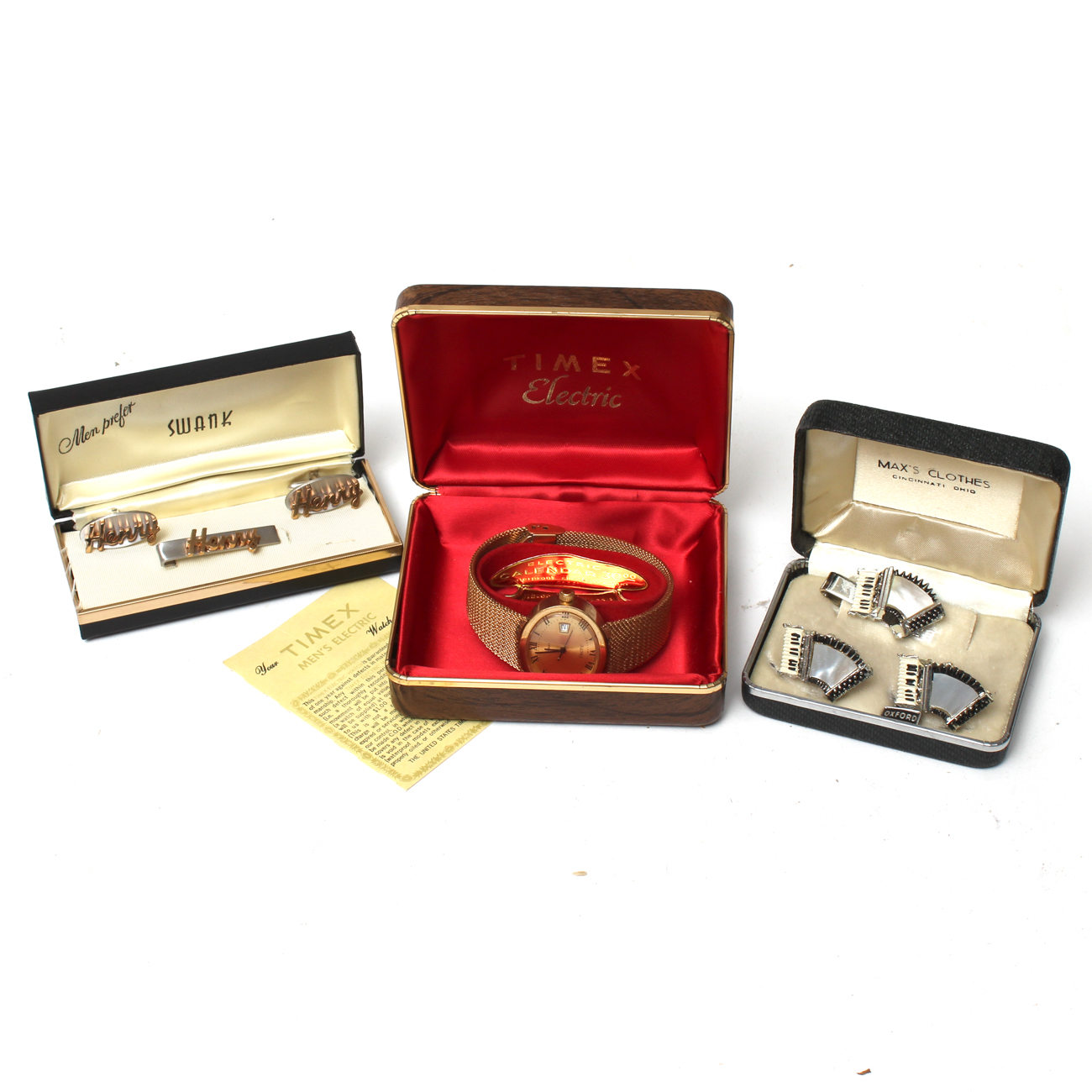 Men's Accessories Including Swank Cufflinks and Timex Electric Watch