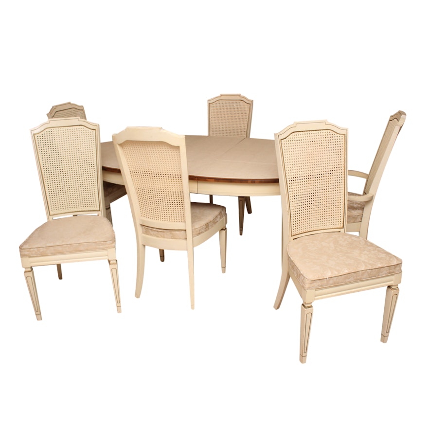 Hepplewhite Style Ivory Tone Painted Dining Table with Chairs