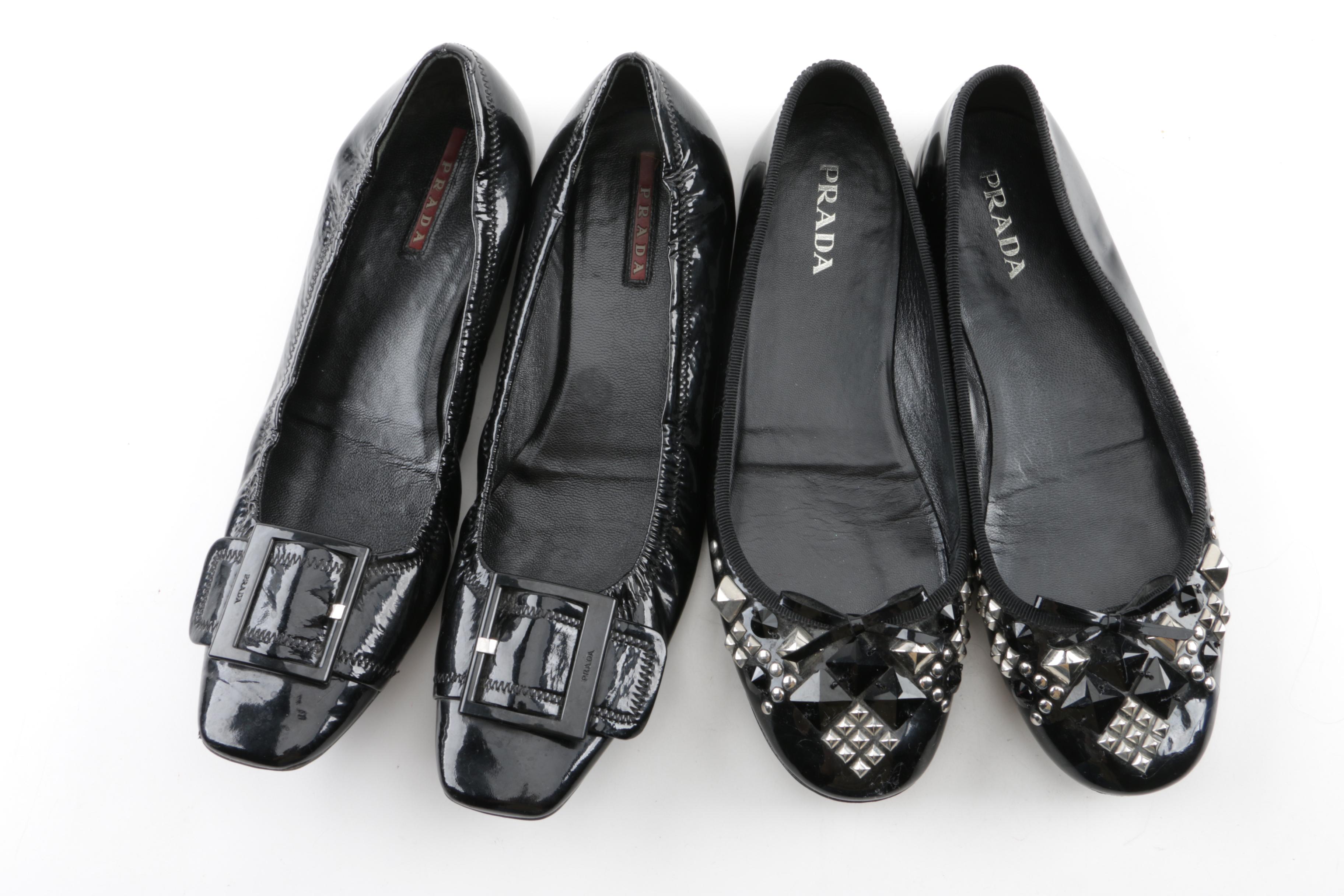 Women's Prada Black Patent Leather Flats