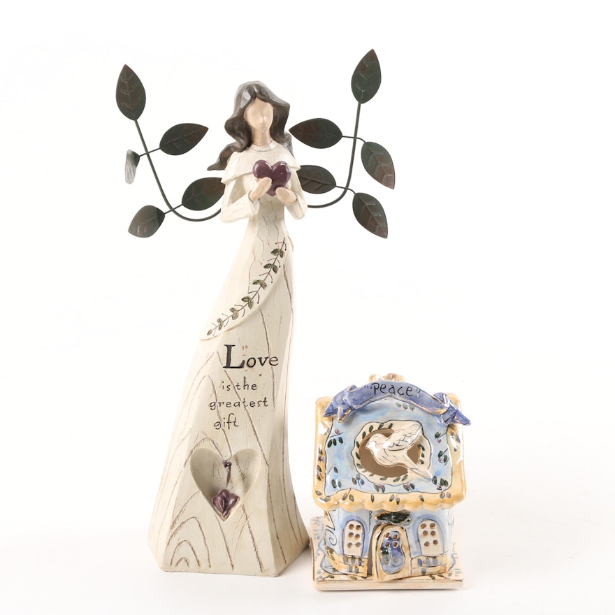 Resin and Ceramic Figurines Featuring Peace Doves and Angel