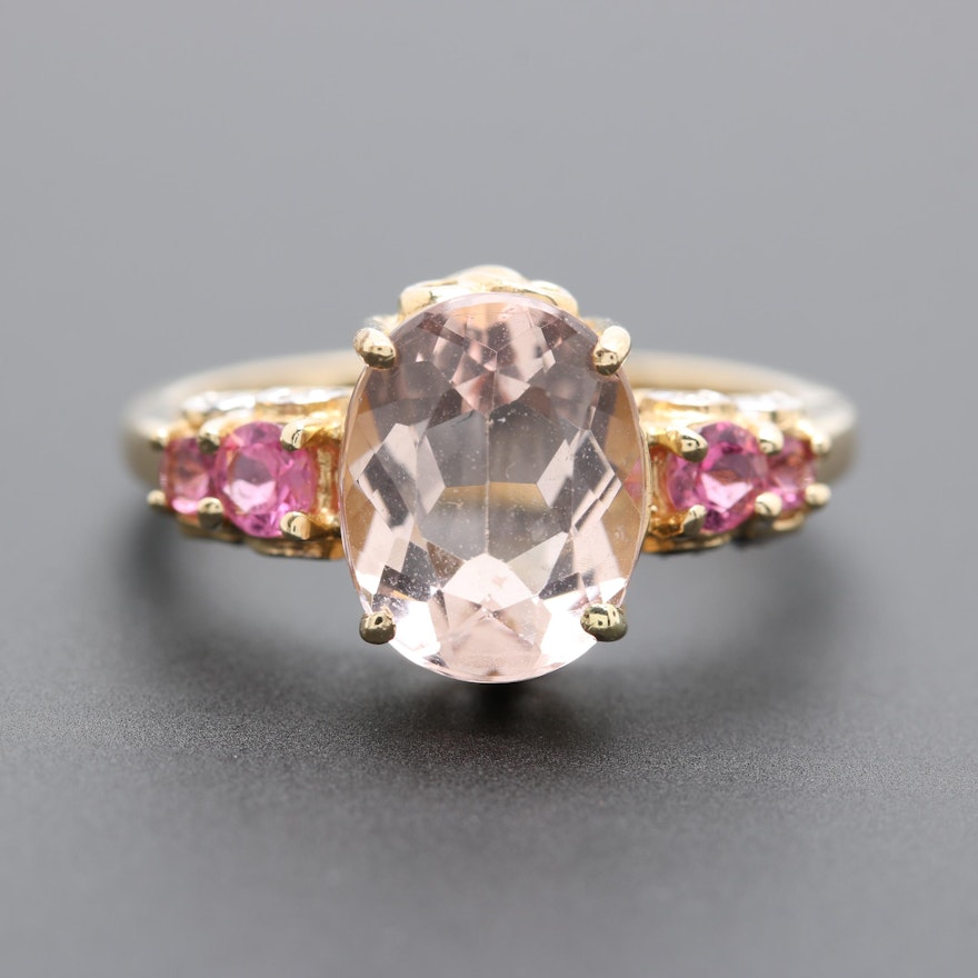 14K Yellow Gold Morganite and Pink Tourmaline Ring