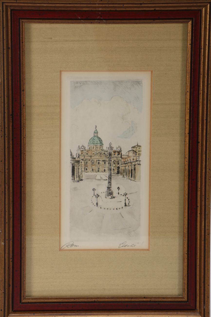 Venici Signed Hand-Tinted Etching on Paper "Roma"