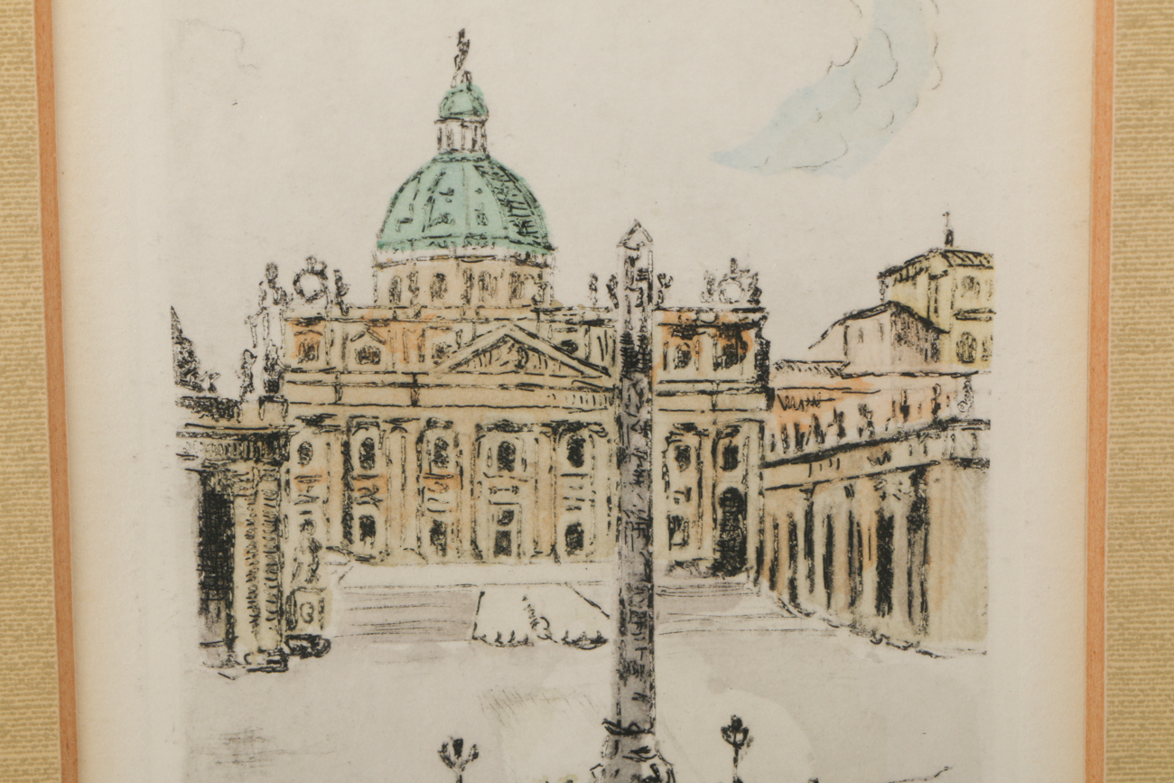 Venici Signed Hand-Tinted Etching on Paper "Roma"