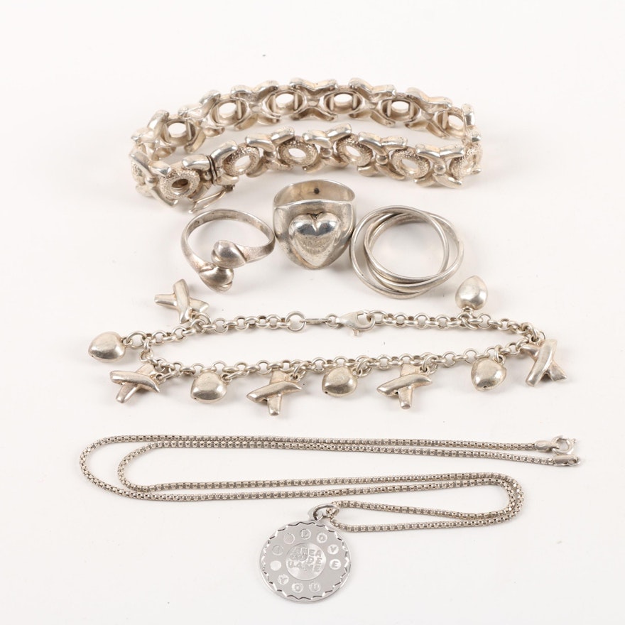 Collection of Sterling Silver Rings, Bracelets and a Necklace