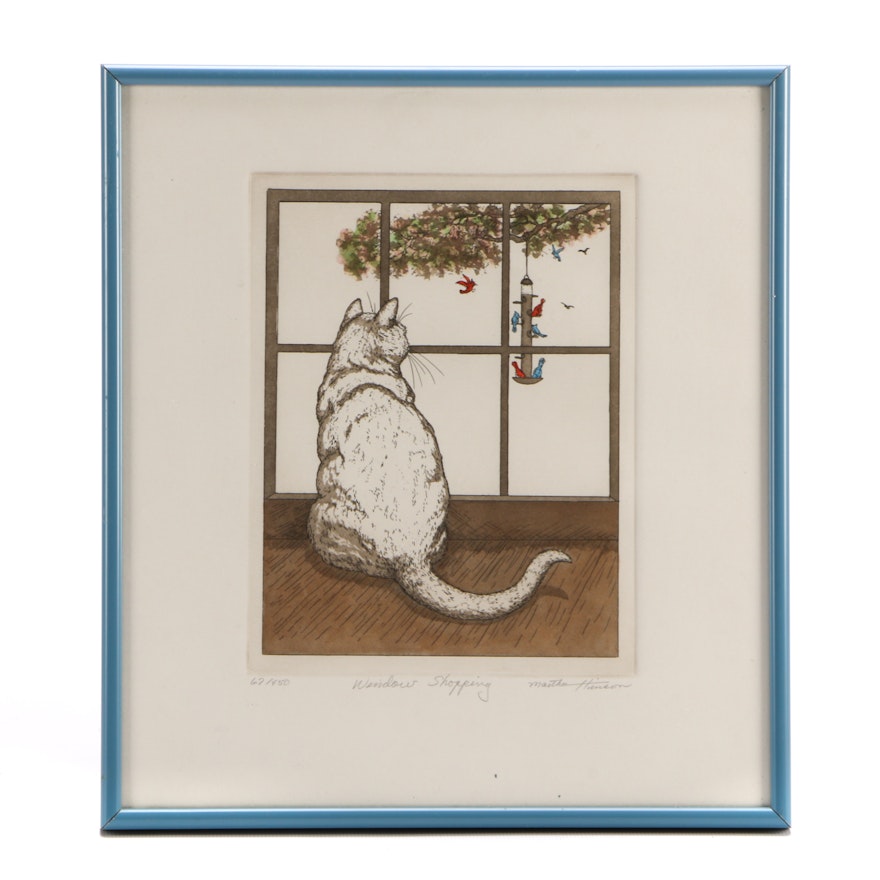 Martha Hinson Etching with Aquatint on Paper "Window Shopping"
