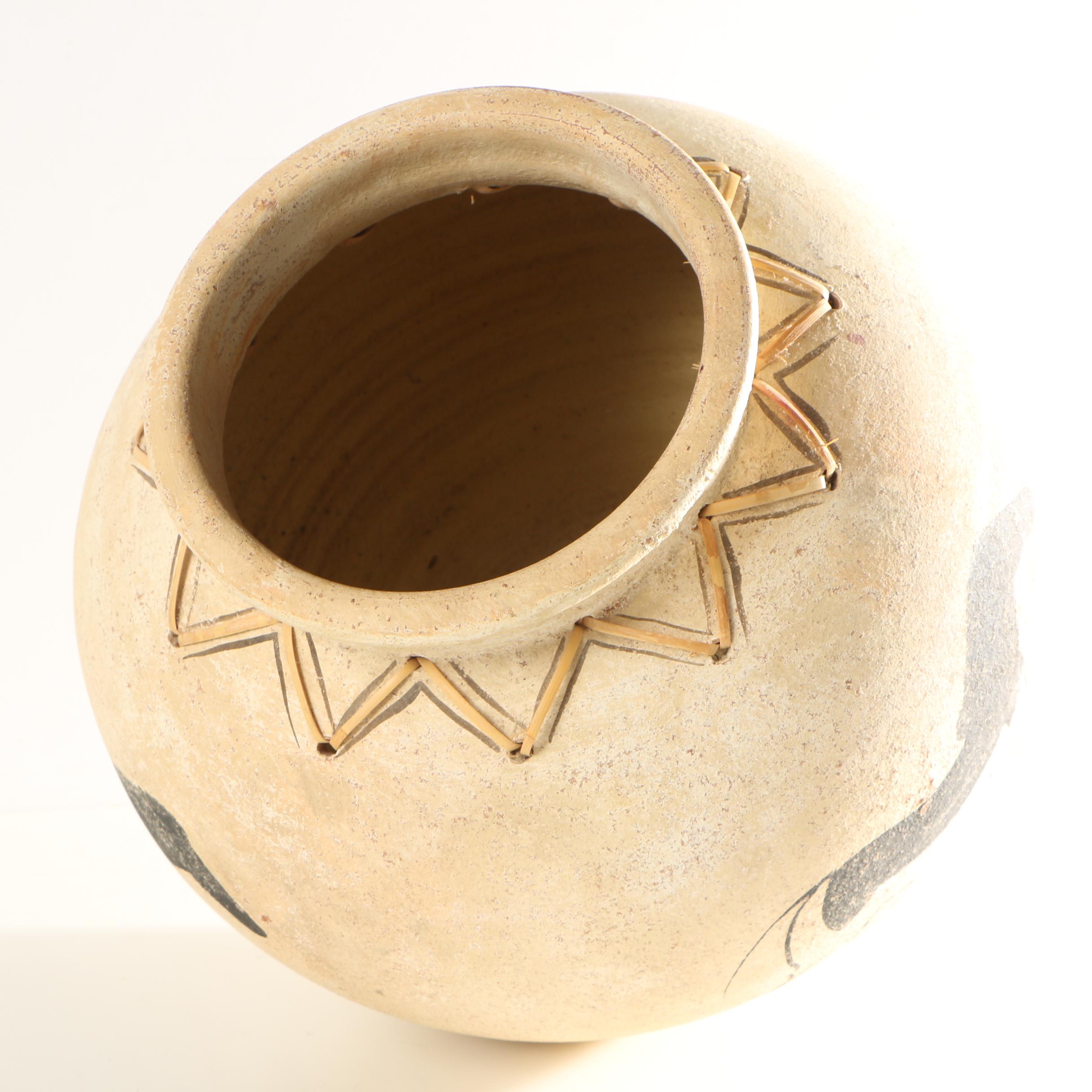 Southwestern Inspired Earthenware Ceramic Vase with Pony Decoration