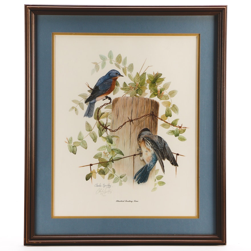 Charles Spaulding Signed Limited Edition Offset Lithograph "Bluebird Feeding..."