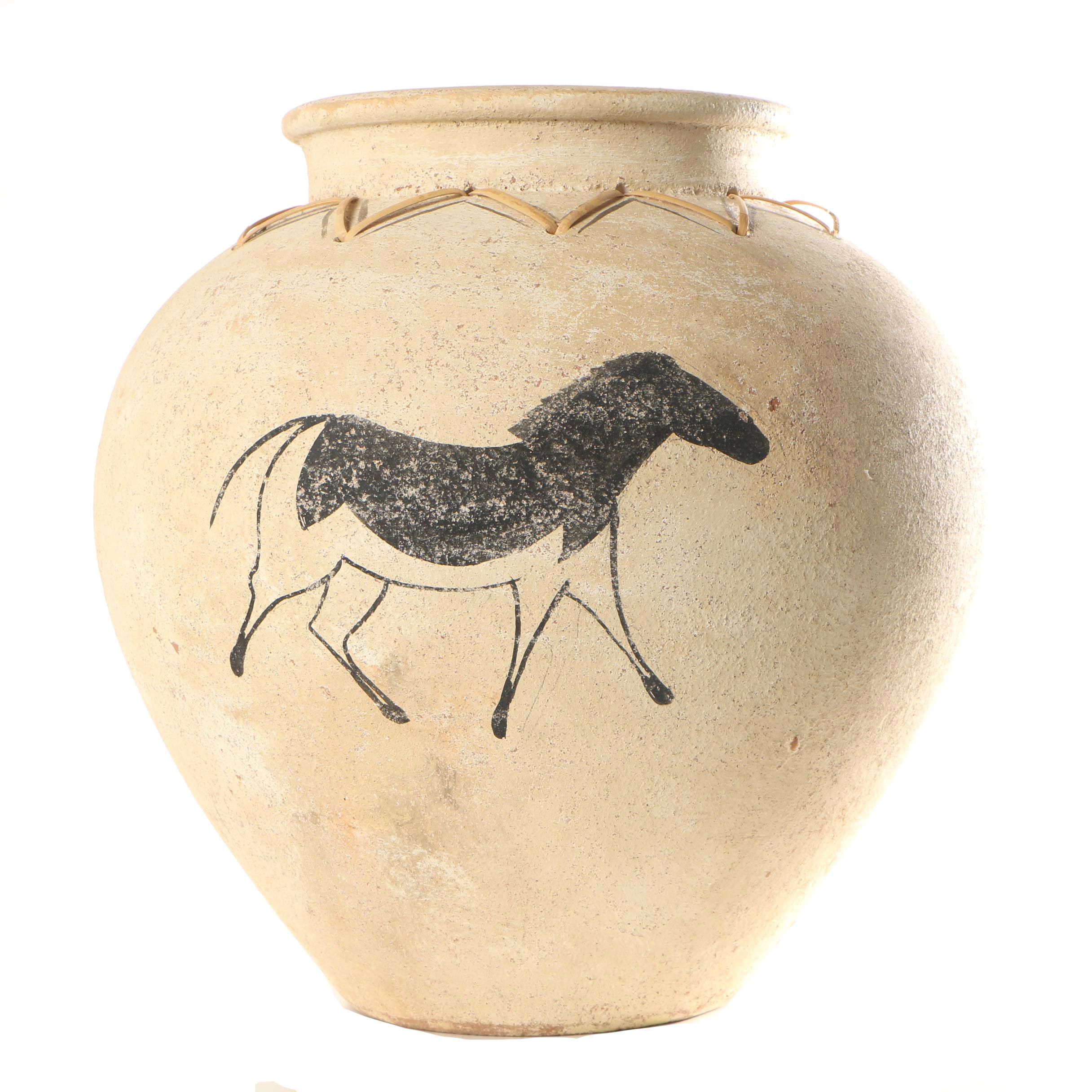 Southwestern Inspired Earthenware Ceramic Vase with Pony Decoration