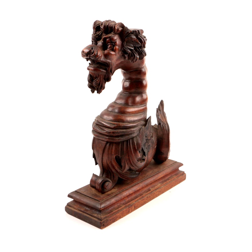 Antique Hand-Carved Walnut Chimera Corbel, Late 19th Century