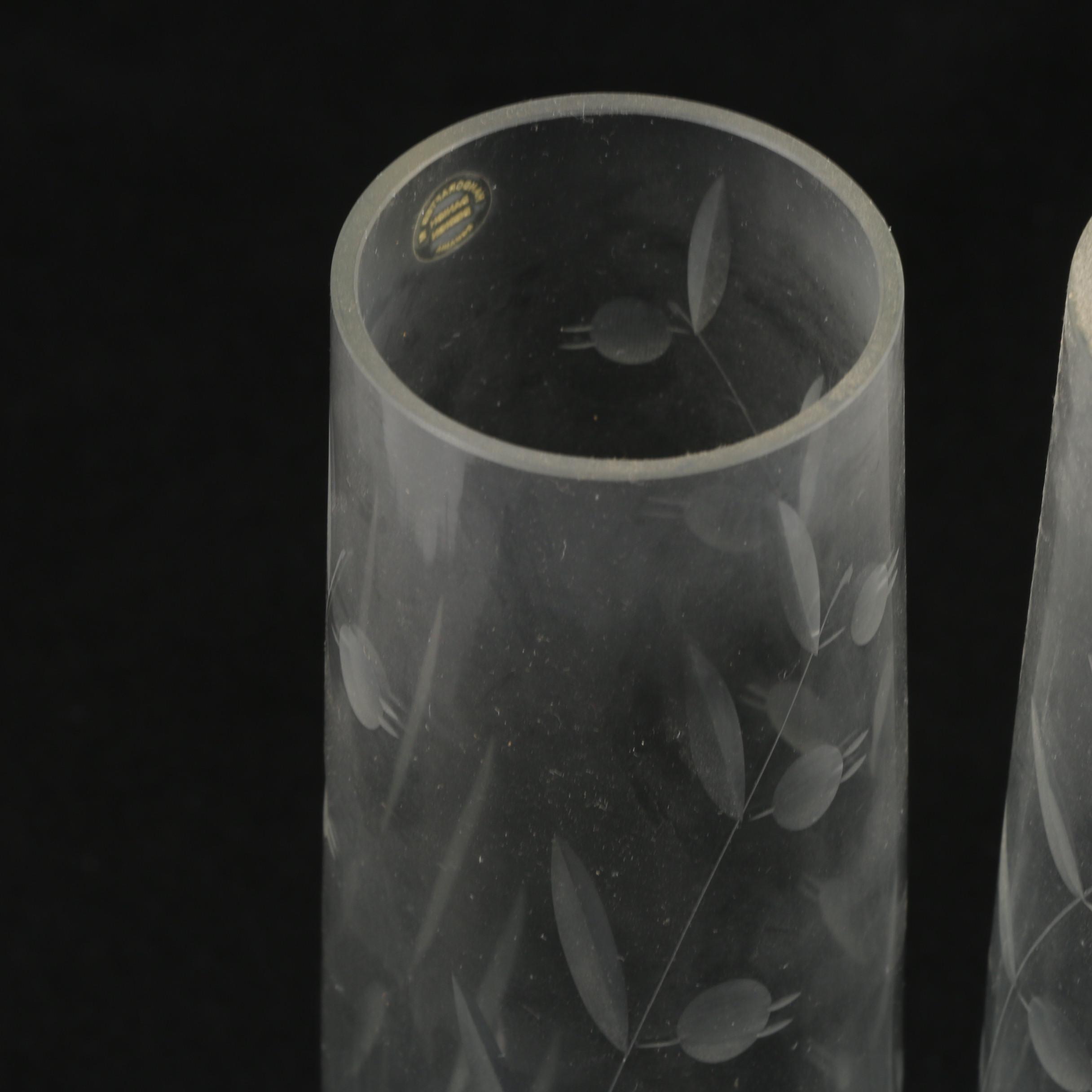 Vintage Romanian Cut Glass Vases