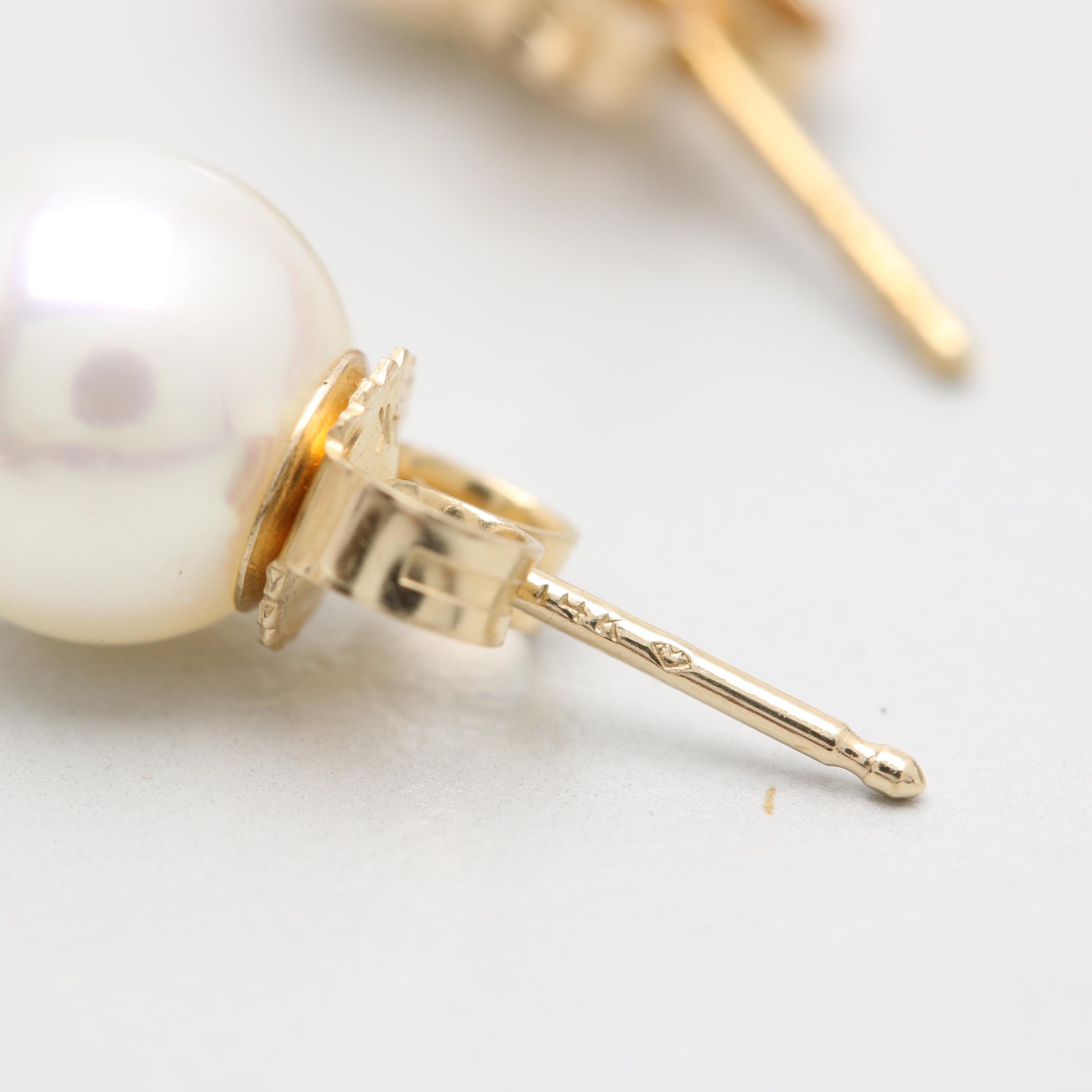 14K Yellow Gold Black Coral and Cultured Pearl Stud Earrings and Pendant