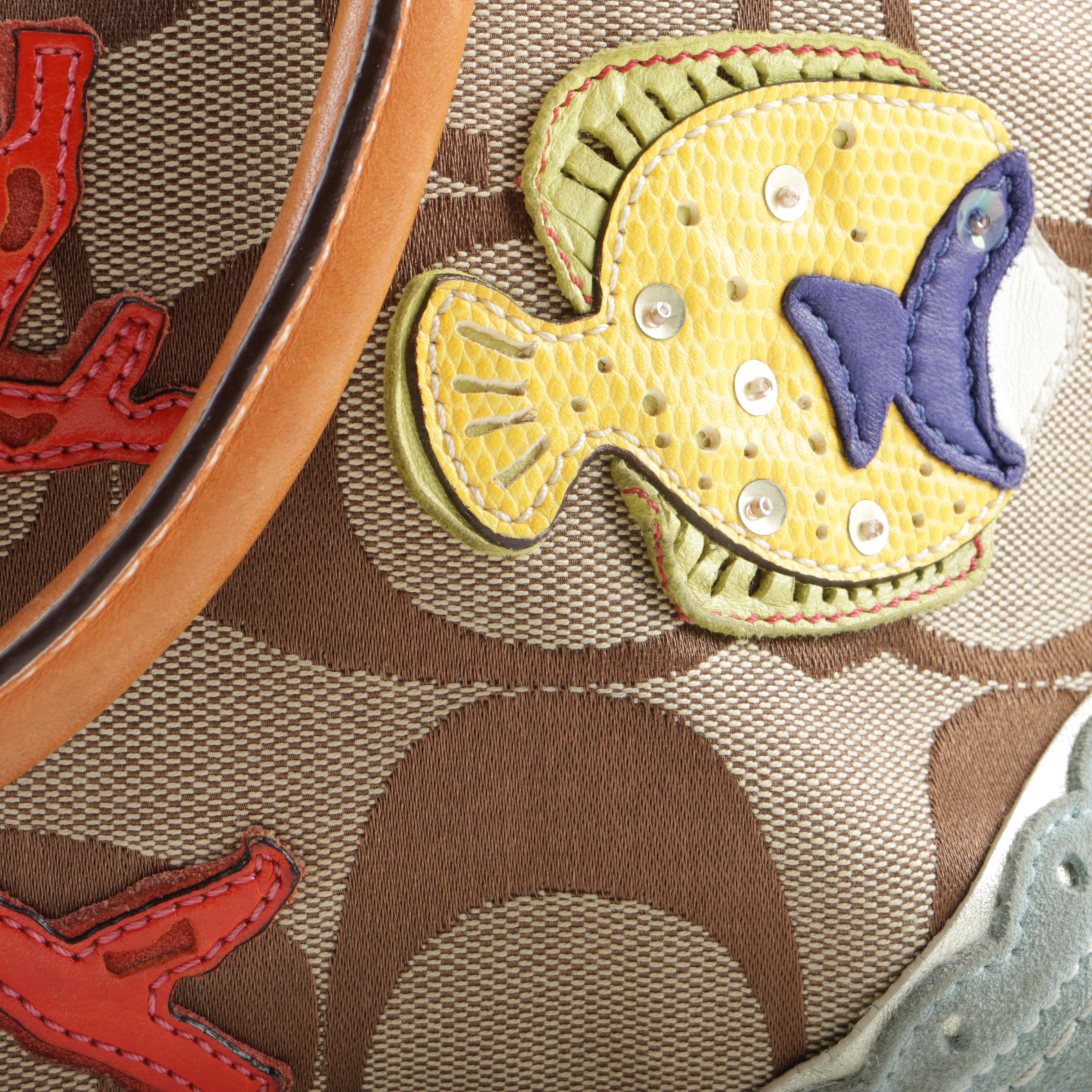 Coach Signature Canvas Satchel with Fish and Coral Applique