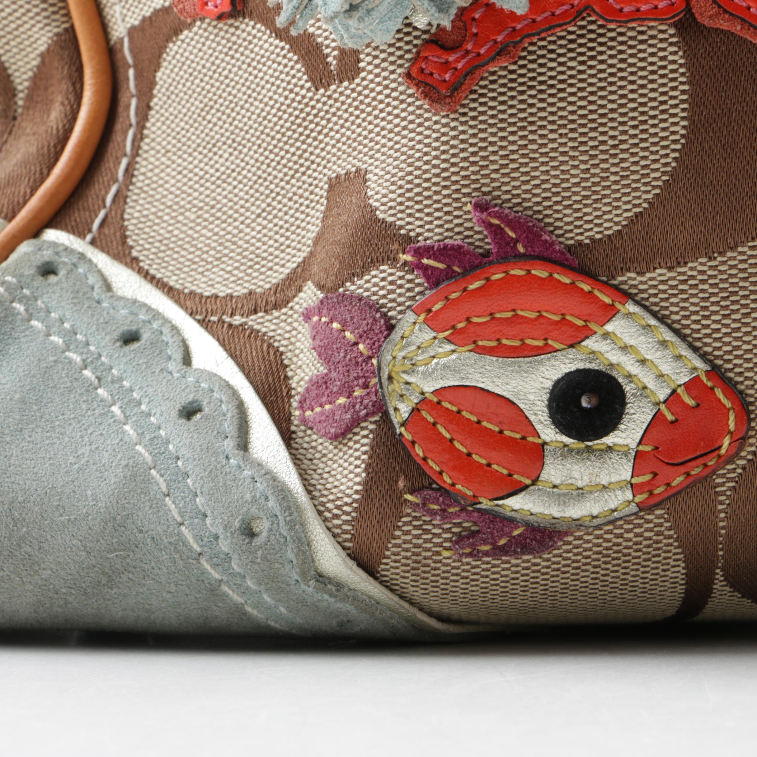 Coach Signature Canvas Satchel with Fish and Coral Applique