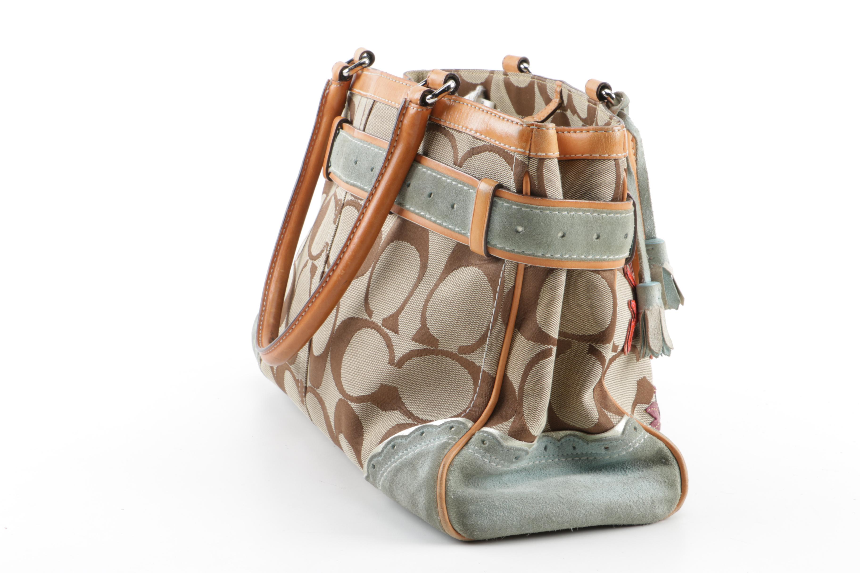 Coach Signature Canvas Satchel with Fish and Coral Applique