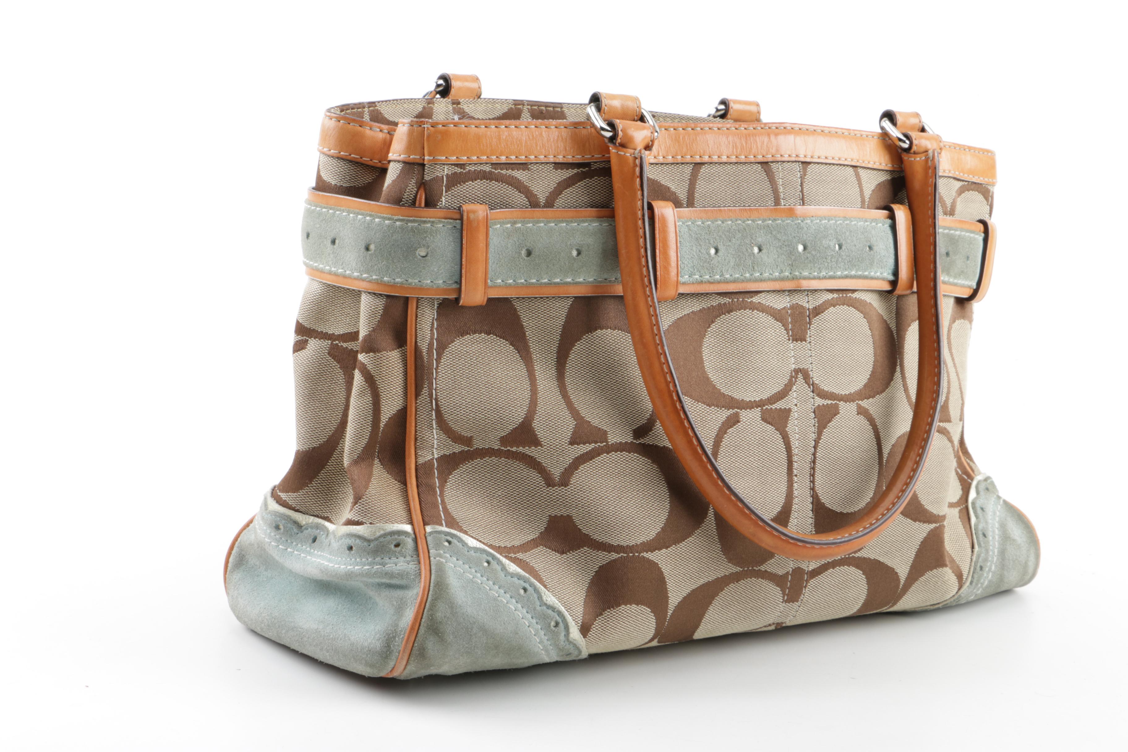 Coach Signature Canvas Satchel with Fish and Coral Applique