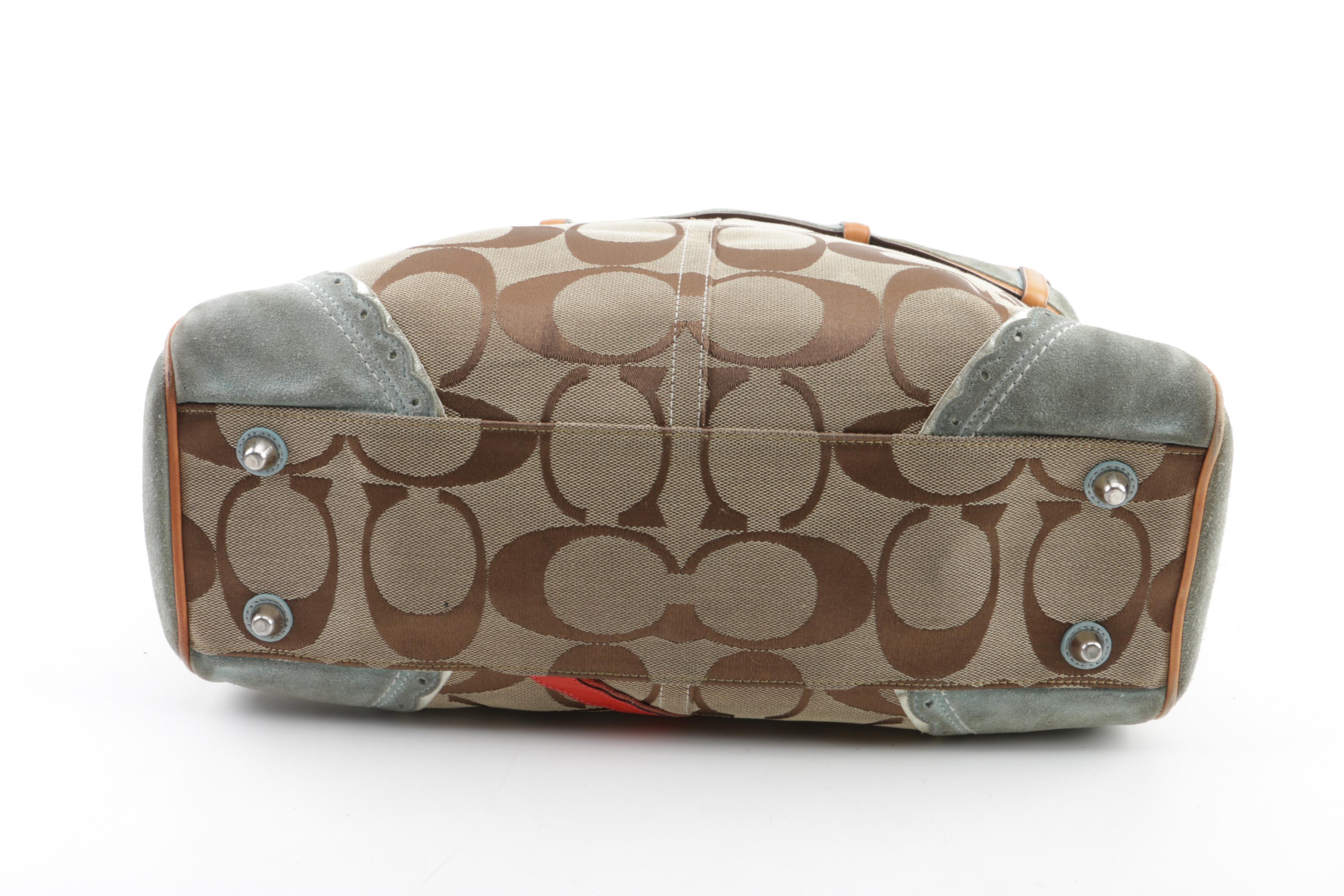 Coach Signature Canvas Satchel with Fish and Coral Applique