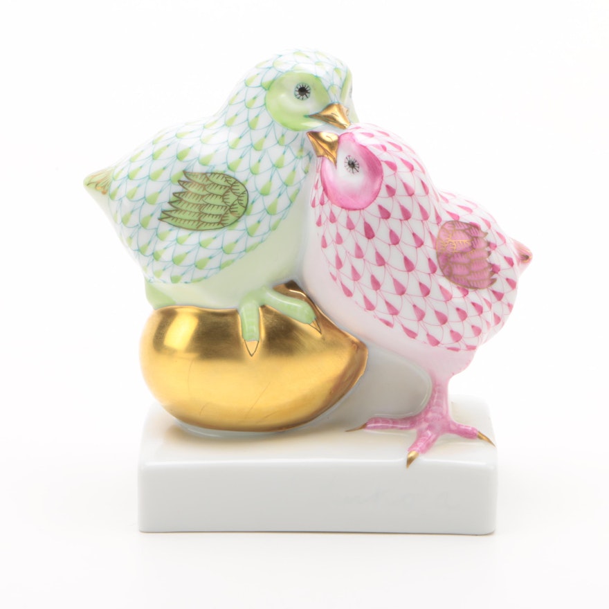 Herend "Pair of Chicks on Golden Egg" Porcelain Figurine