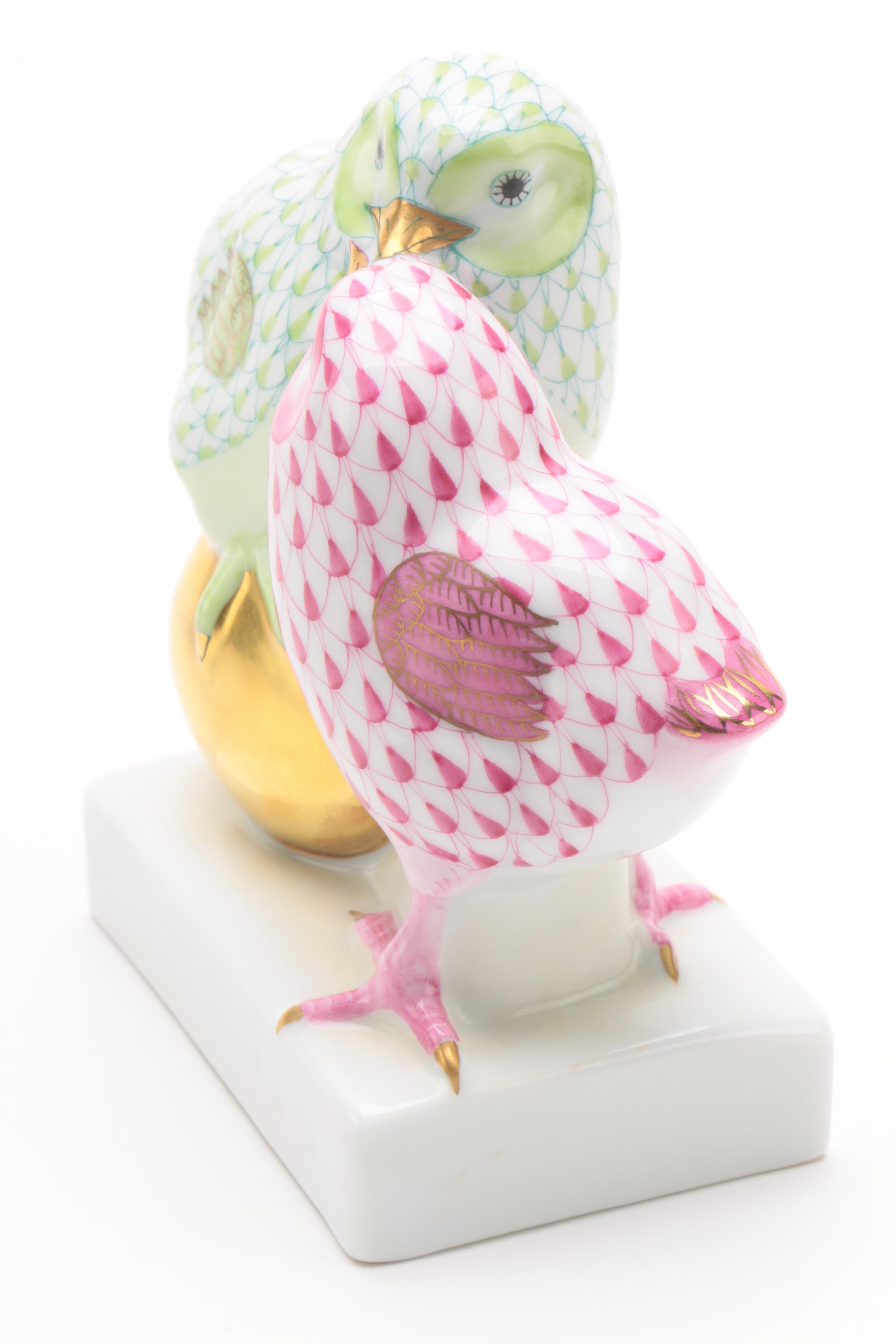 Herend "Pair of Chicks on Golden Egg" Porcelain Figurine