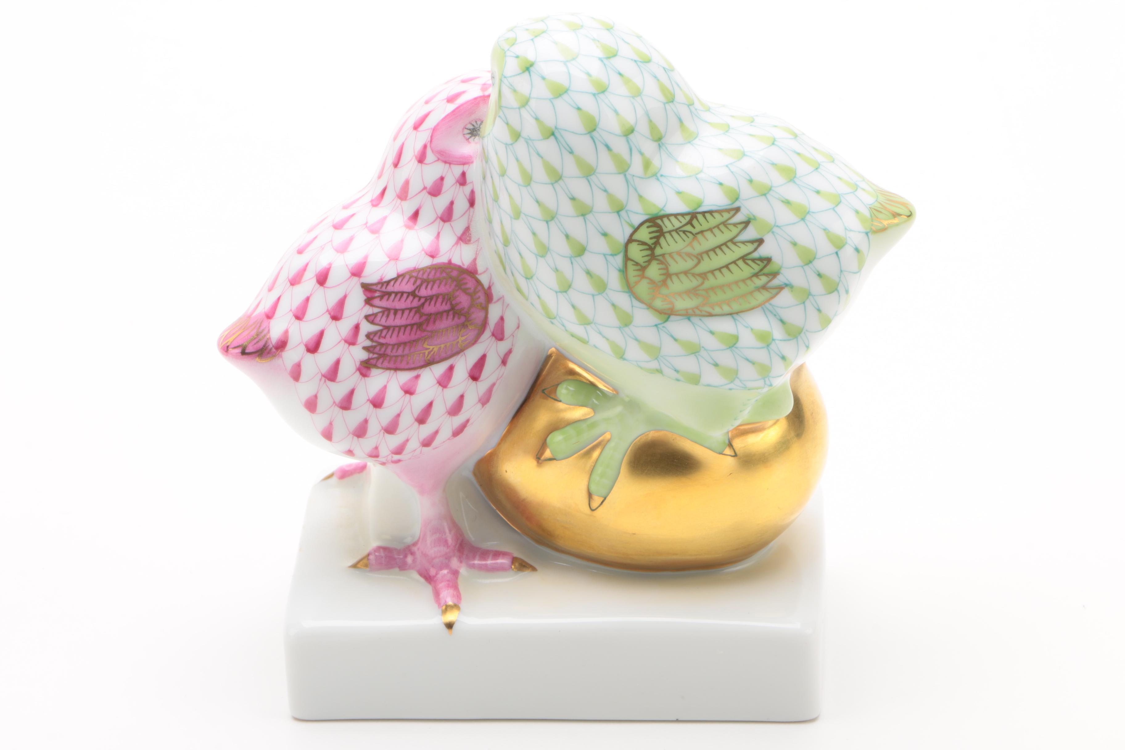 Herend "Pair of Chicks on Golden Egg" Porcelain Figurine
