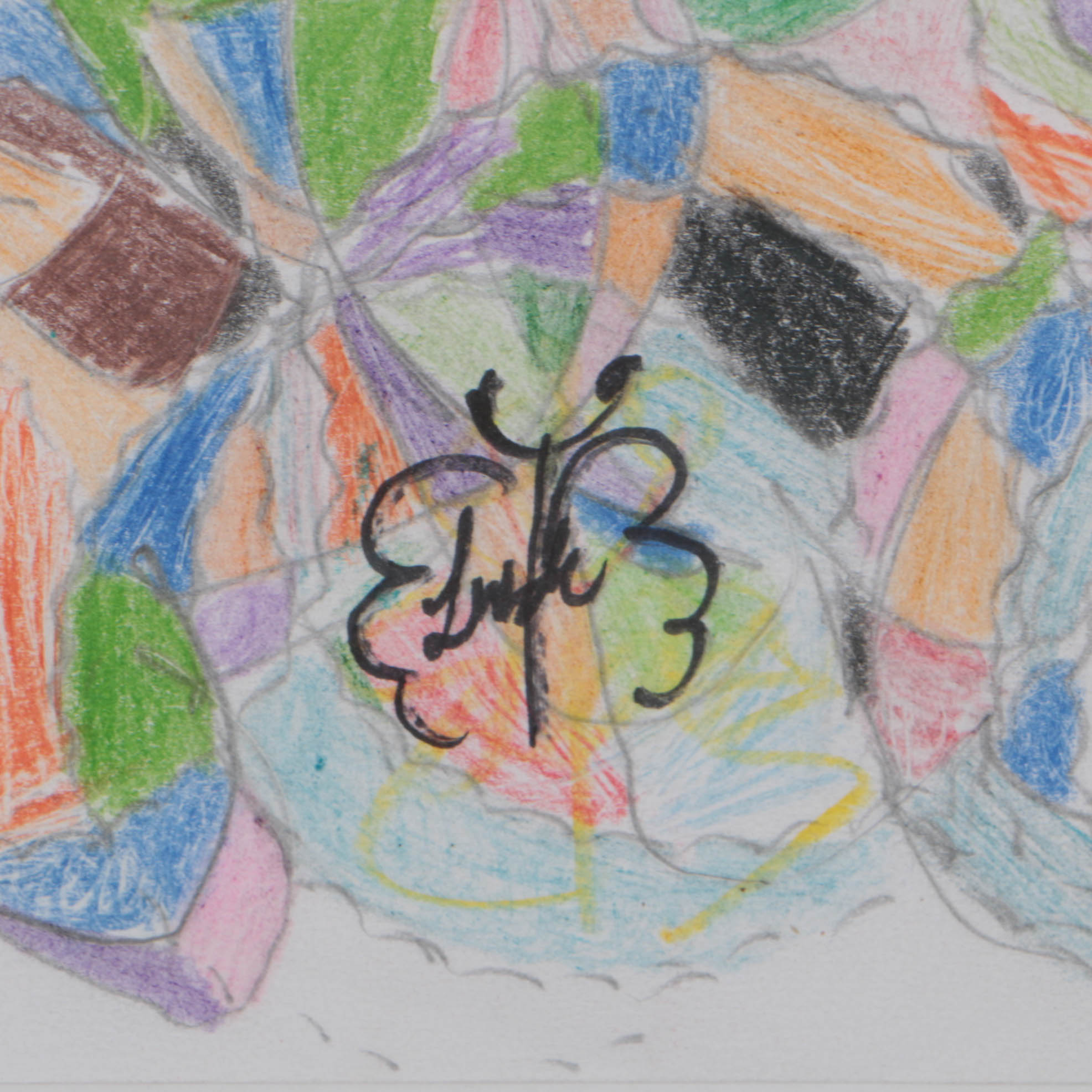 Linda Kunick Colored Pencil Drawing "Mess-up Picture with a Little Butterfly..."