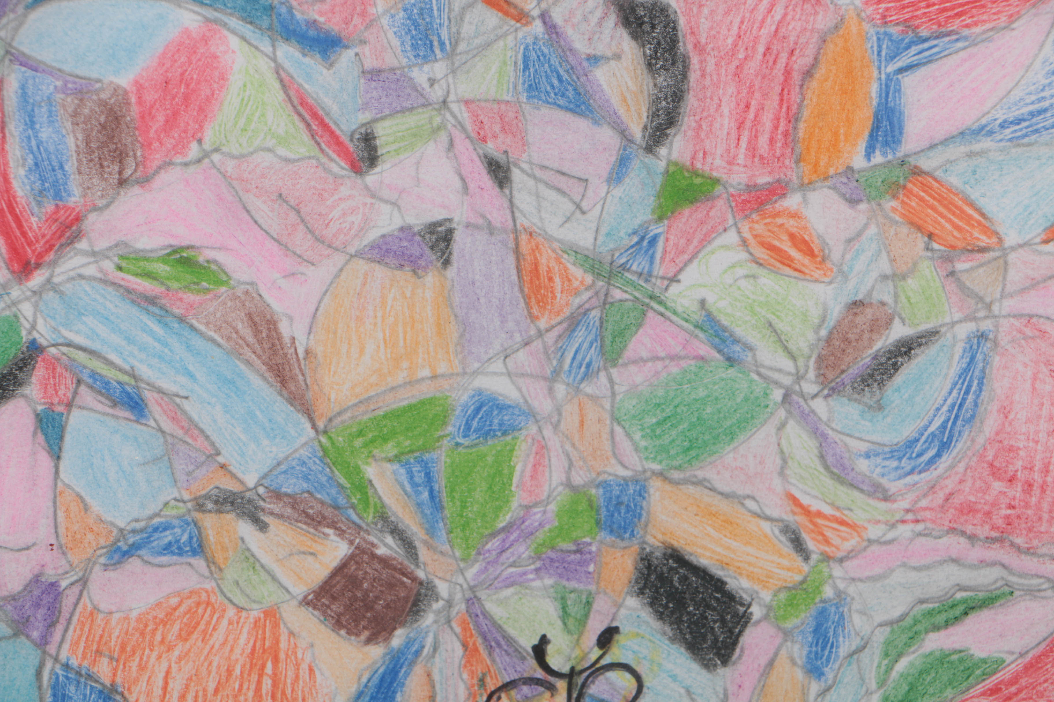Linda Kunick Colored Pencil Drawing "Mess-up Picture with a Little Butterfly..."