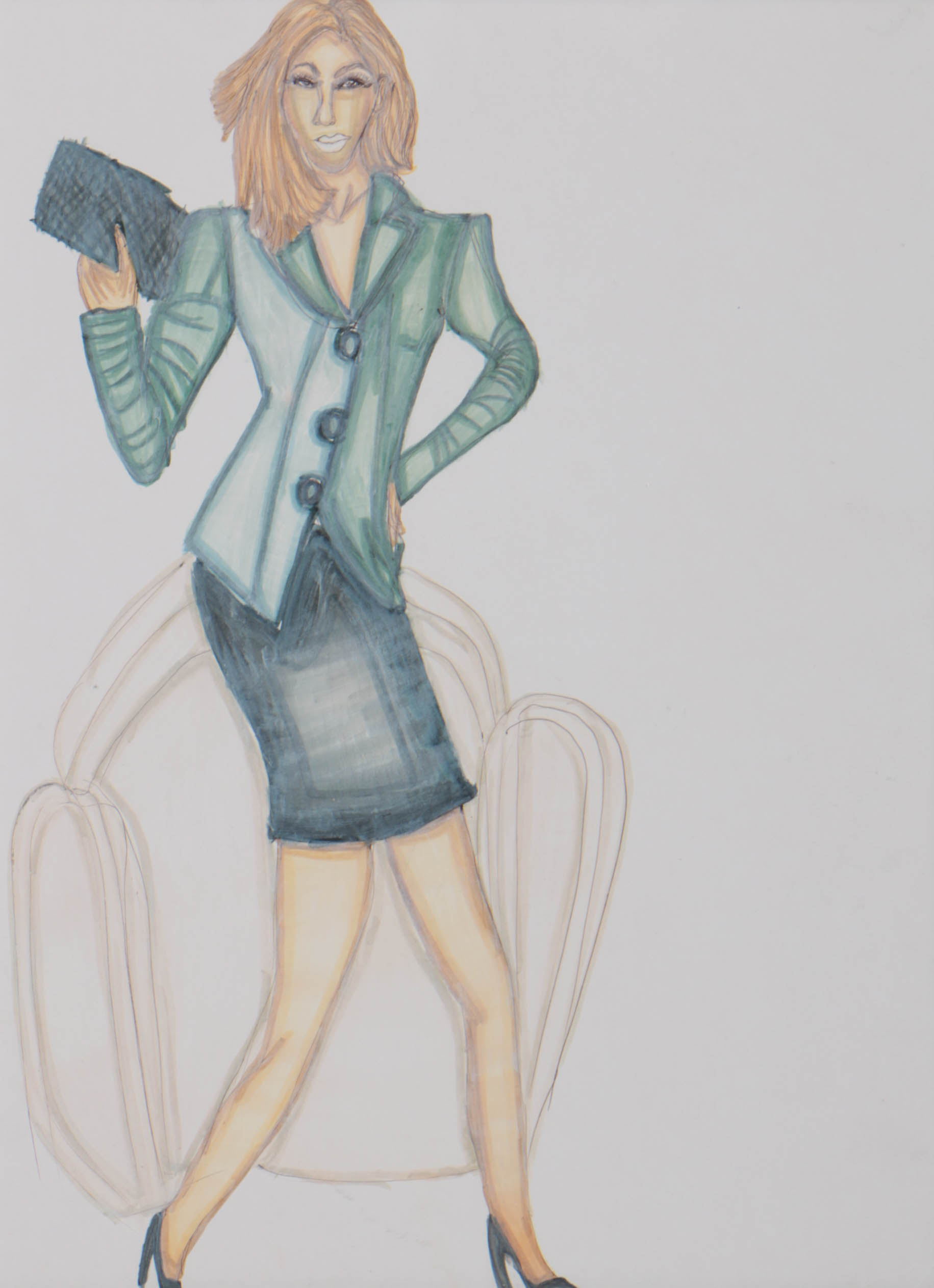 Nikki Martin 2016 Mixed Media Drawing on Mat Board "Lady Boss"