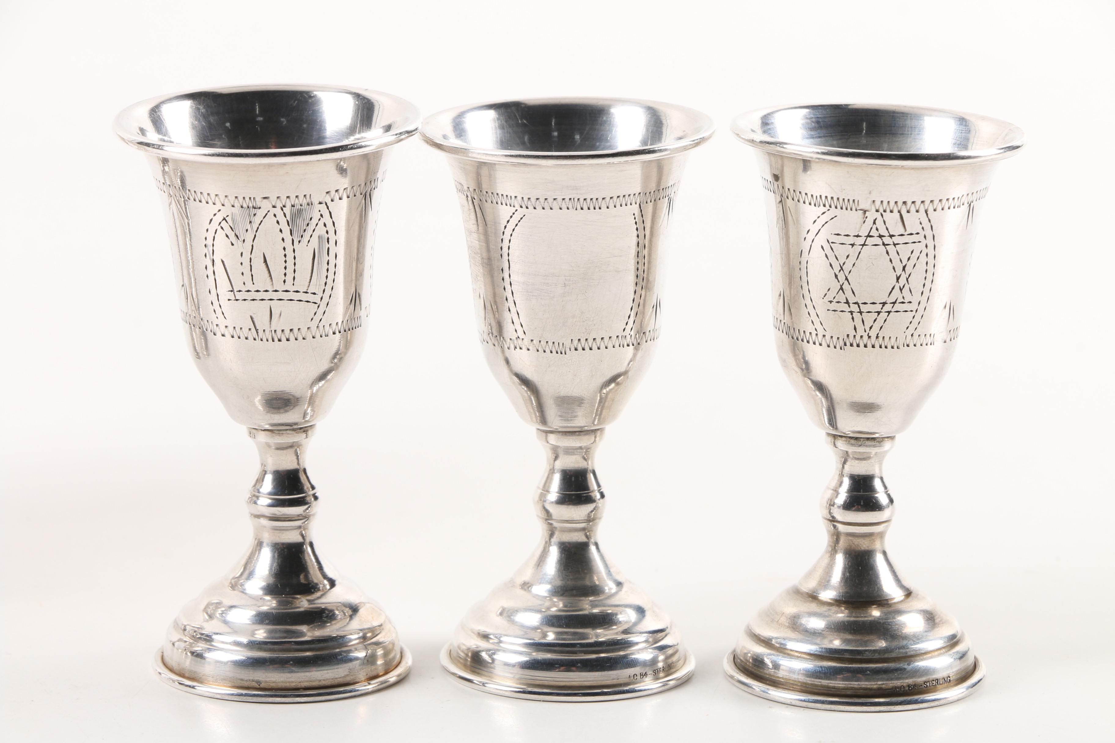 Vintage Sterling Silver Kiddush Cup Set