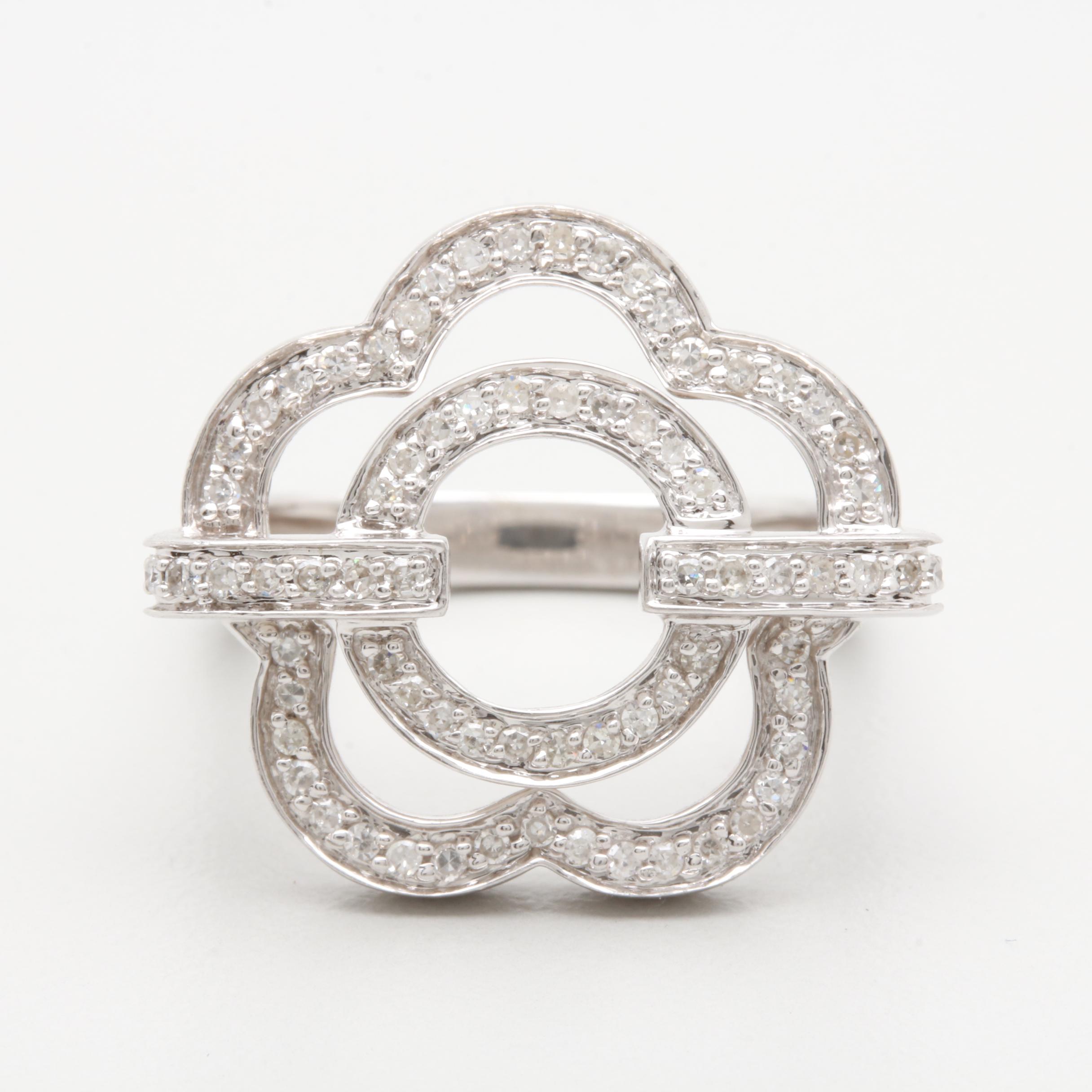 14K White Gold Diamond Openwork Ring