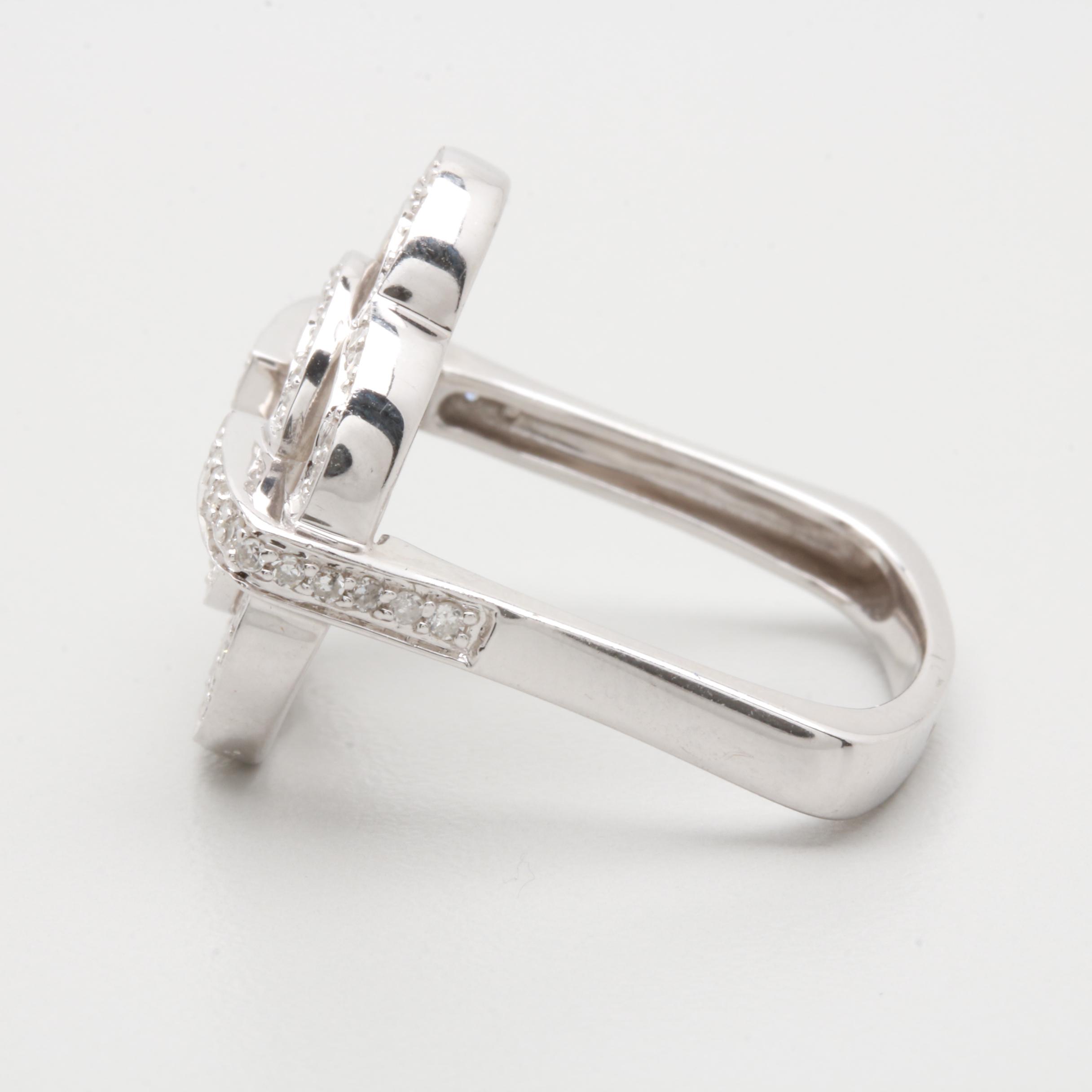 14K White Gold Diamond Openwork Ring