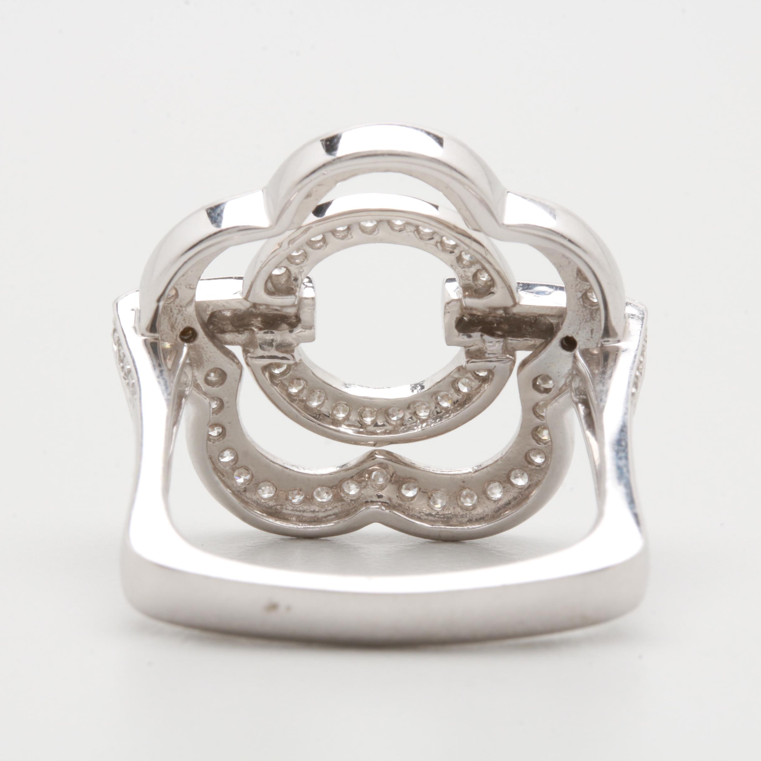 14K White Gold Diamond Openwork Ring