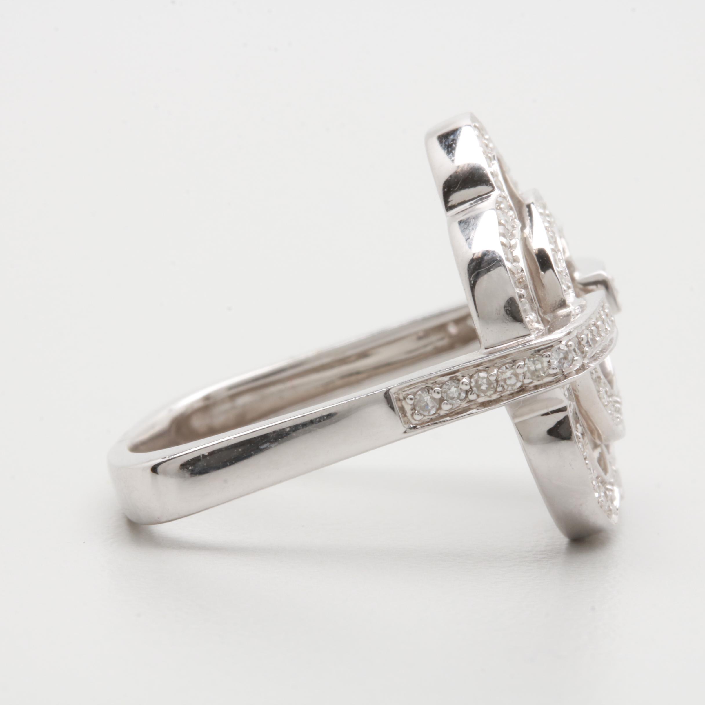 14K White Gold Diamond Openwork Ring