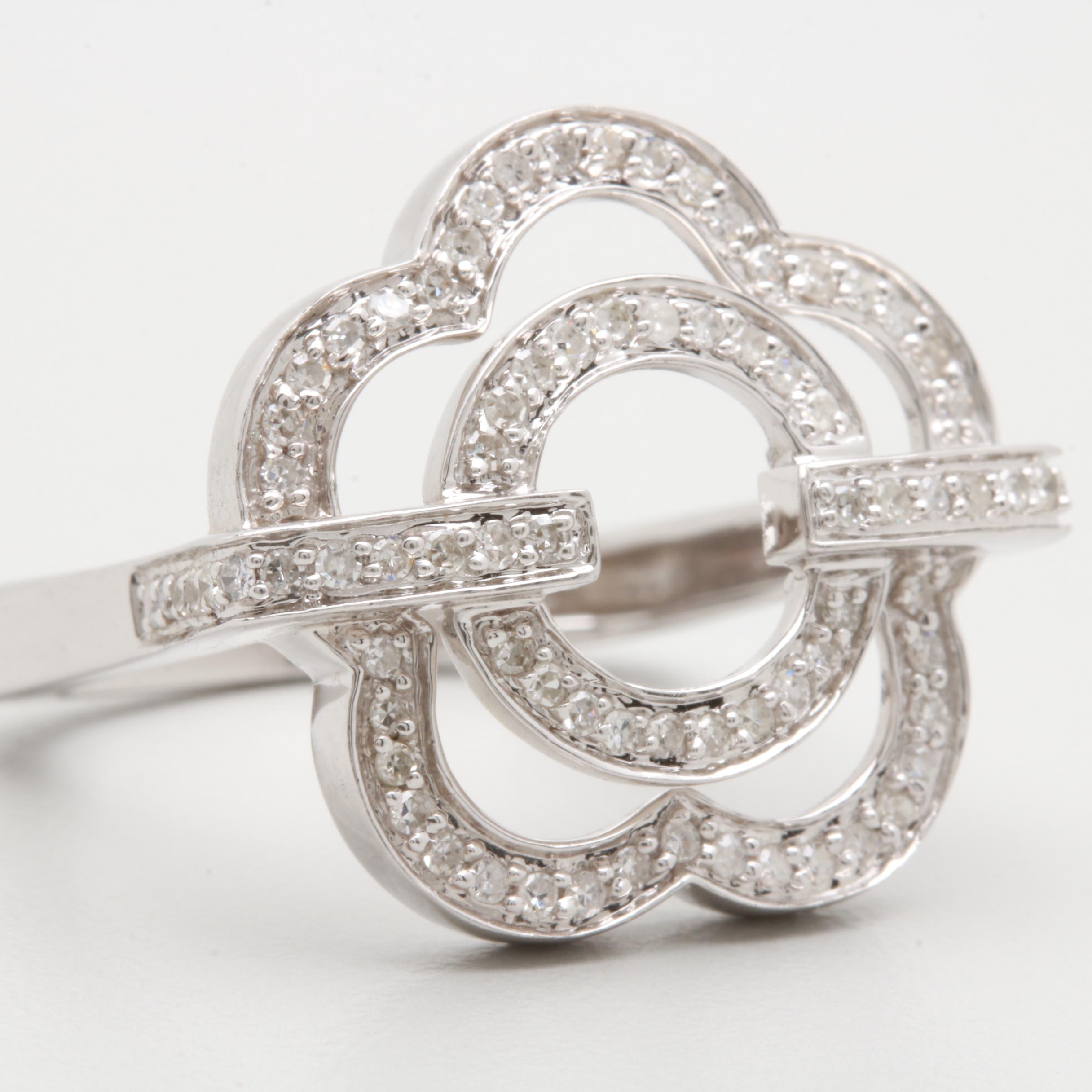 14K White Gold Diamond Openwork Ring