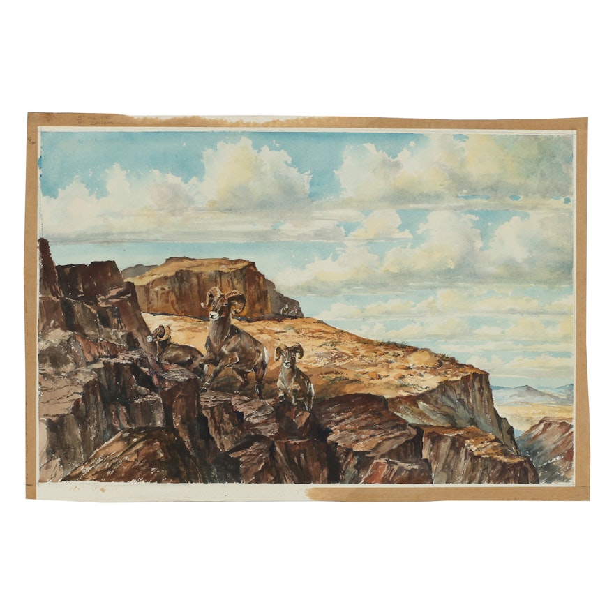 H. C. Wells Watercolor Painting "Desert Big Horn Sheep"