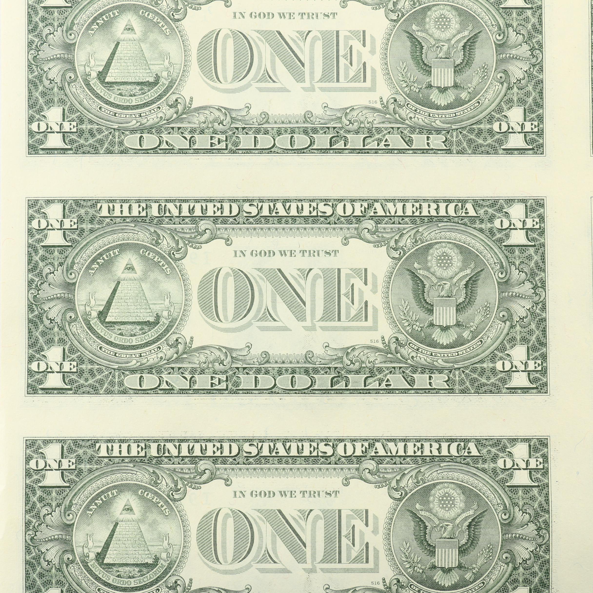 Uncut Sheet of Sixteen $1 Federal Reserve Notes