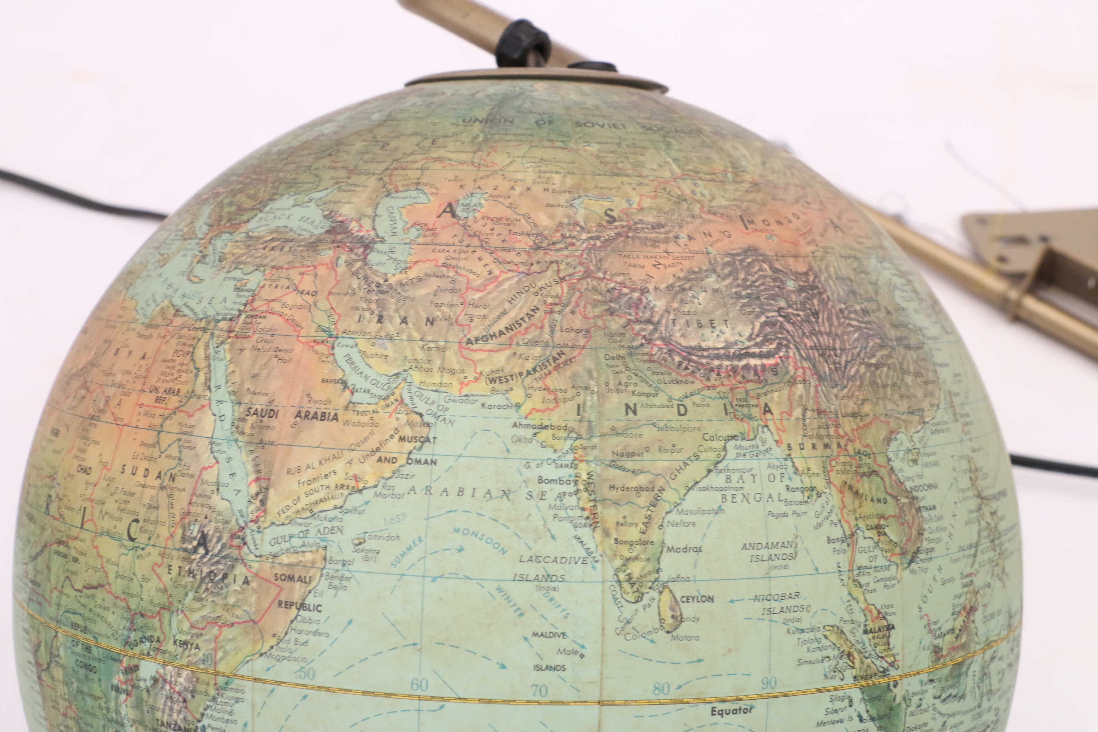 Mid Century Modern Replogle Adjustable Wall Mount Electric Globe