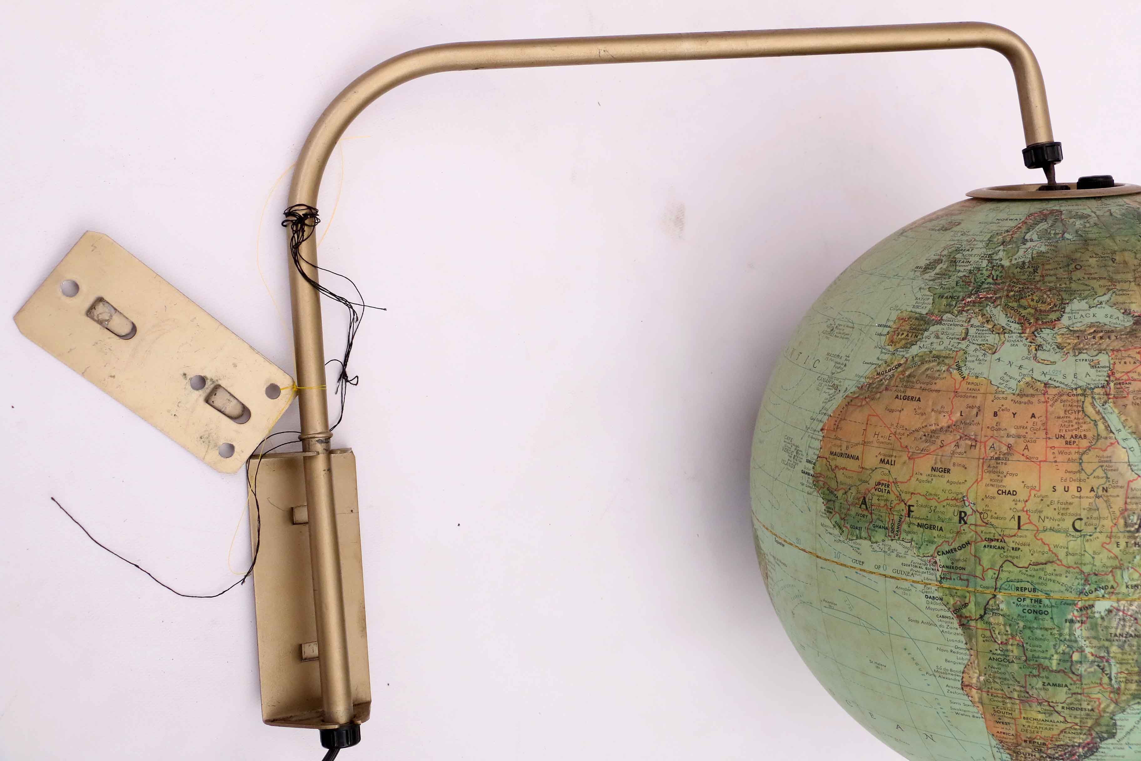 Mid Century Modern Replogle Adjustable Wall Mount Electric Globe