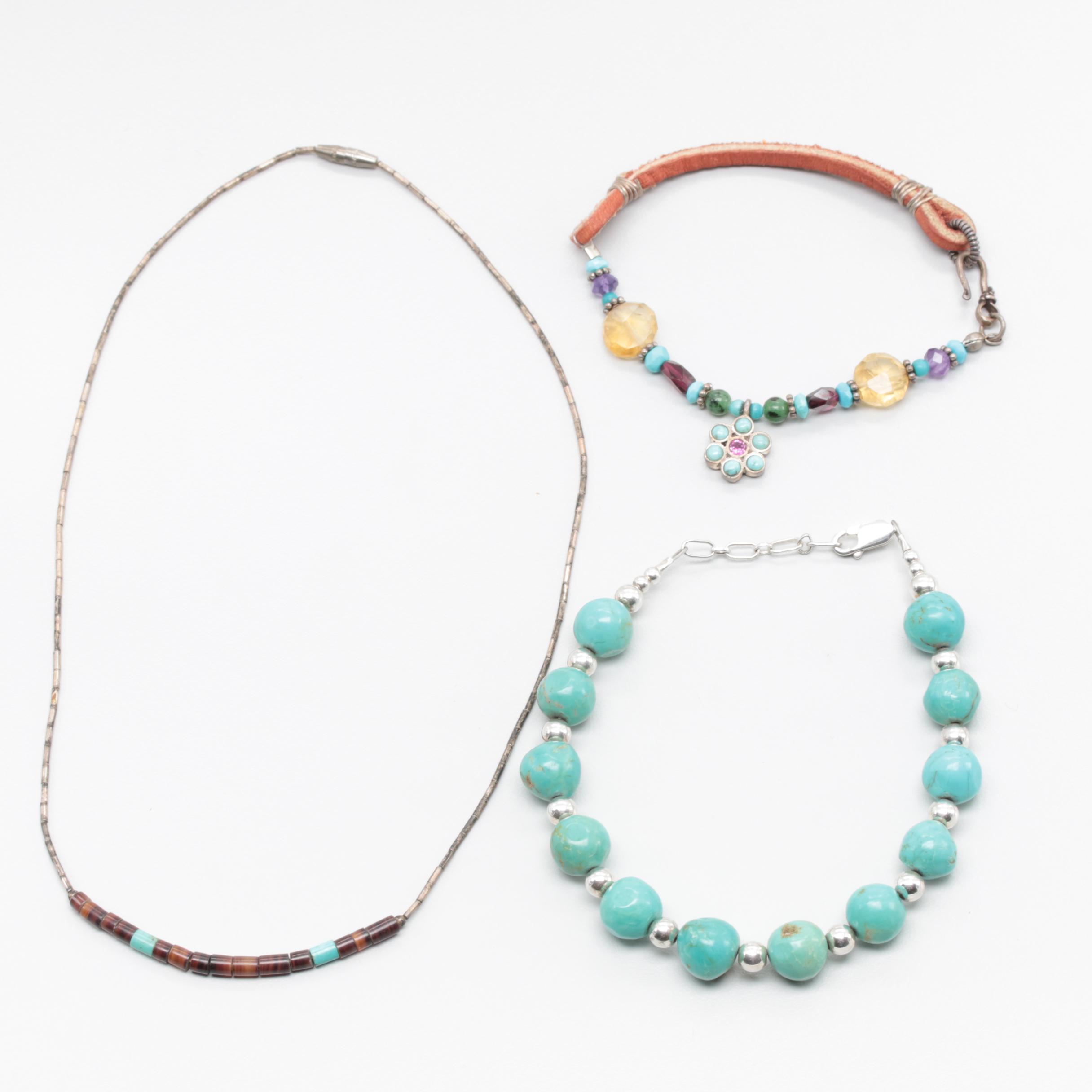 Sterling Silver and Costume Turquoise, Amethyst and Citrine Jewelry