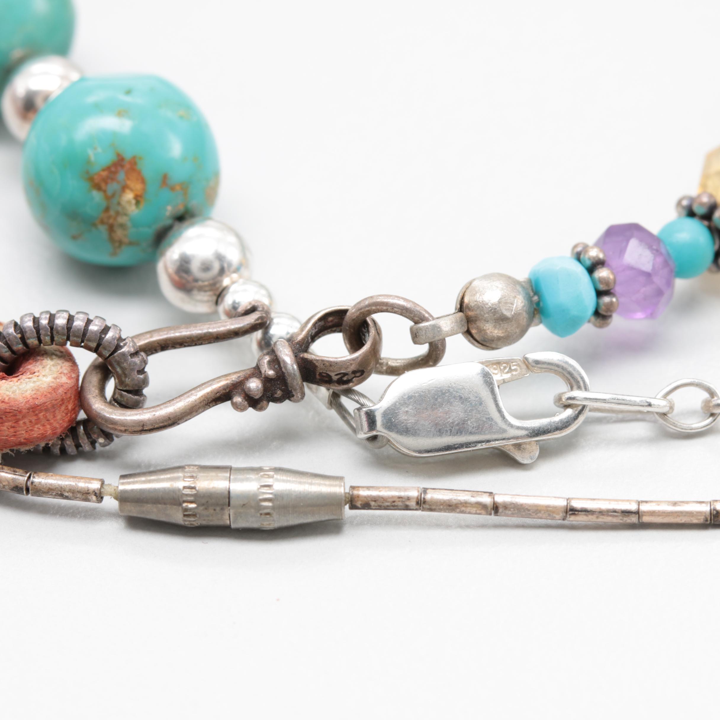 Sterling Silver and Costume Turquoise, Amethyst and Citrine Jewelry