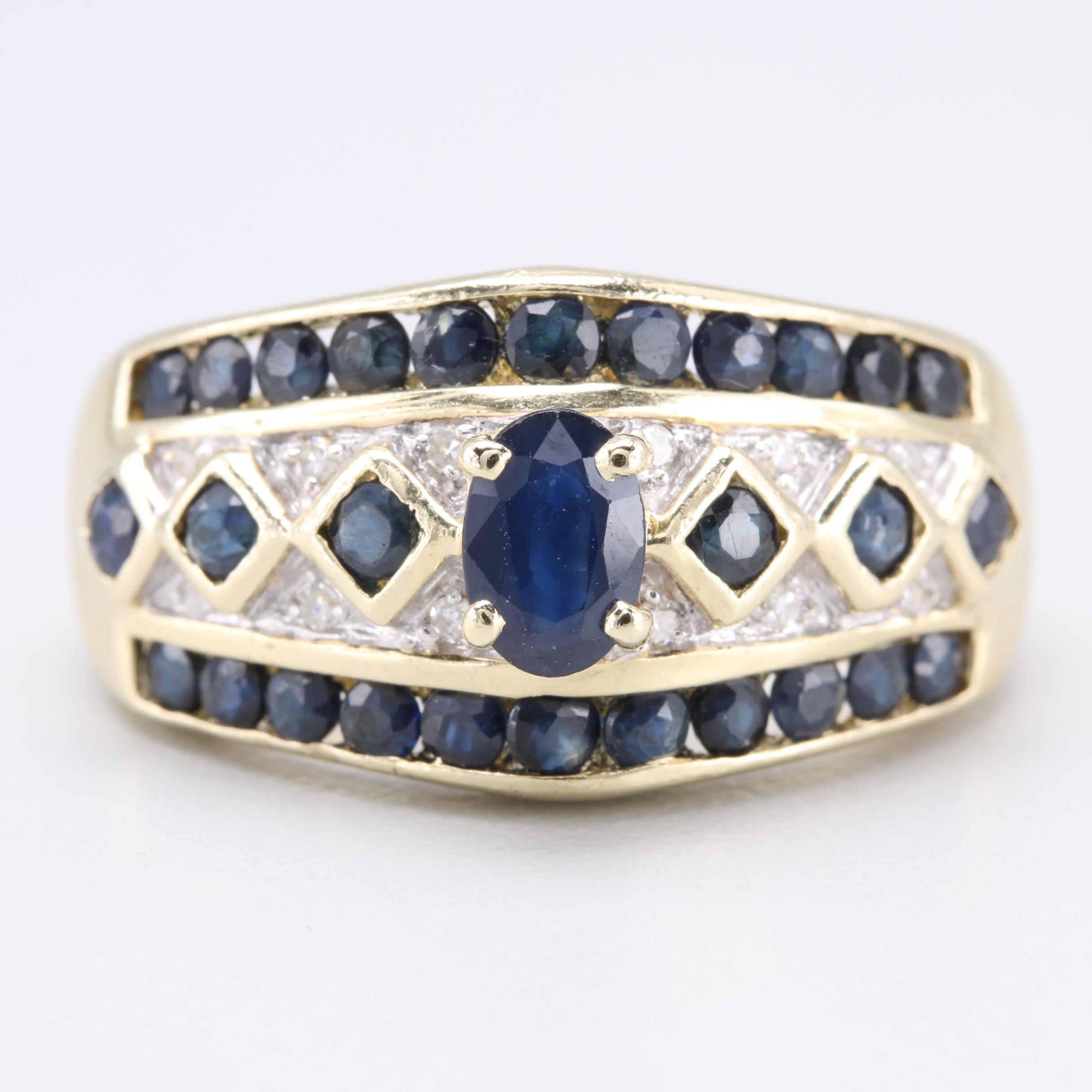 14K Yellow Gold Sapphire and Diamond Ring