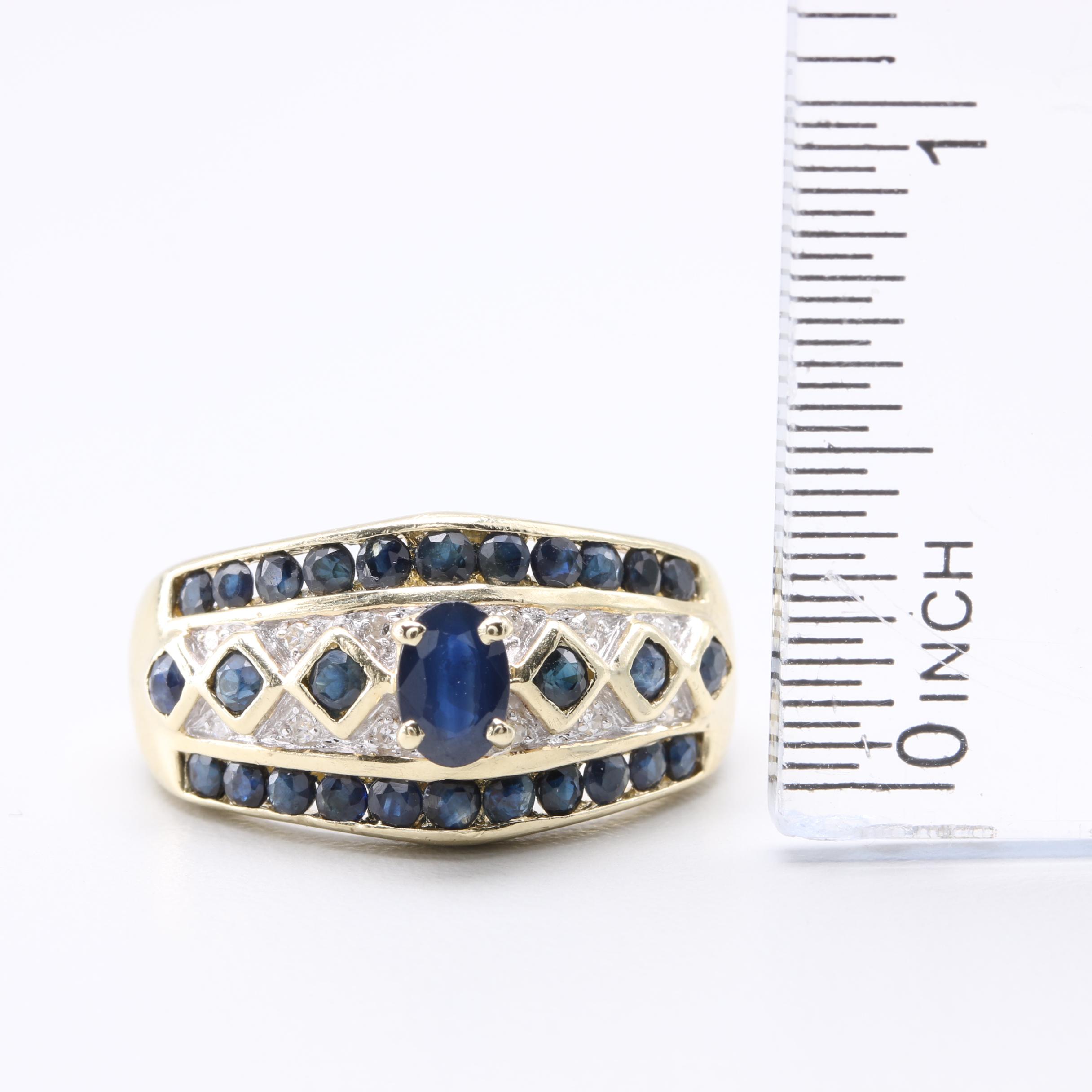 14K Yellow Gold Sapphire and Diamond Ring