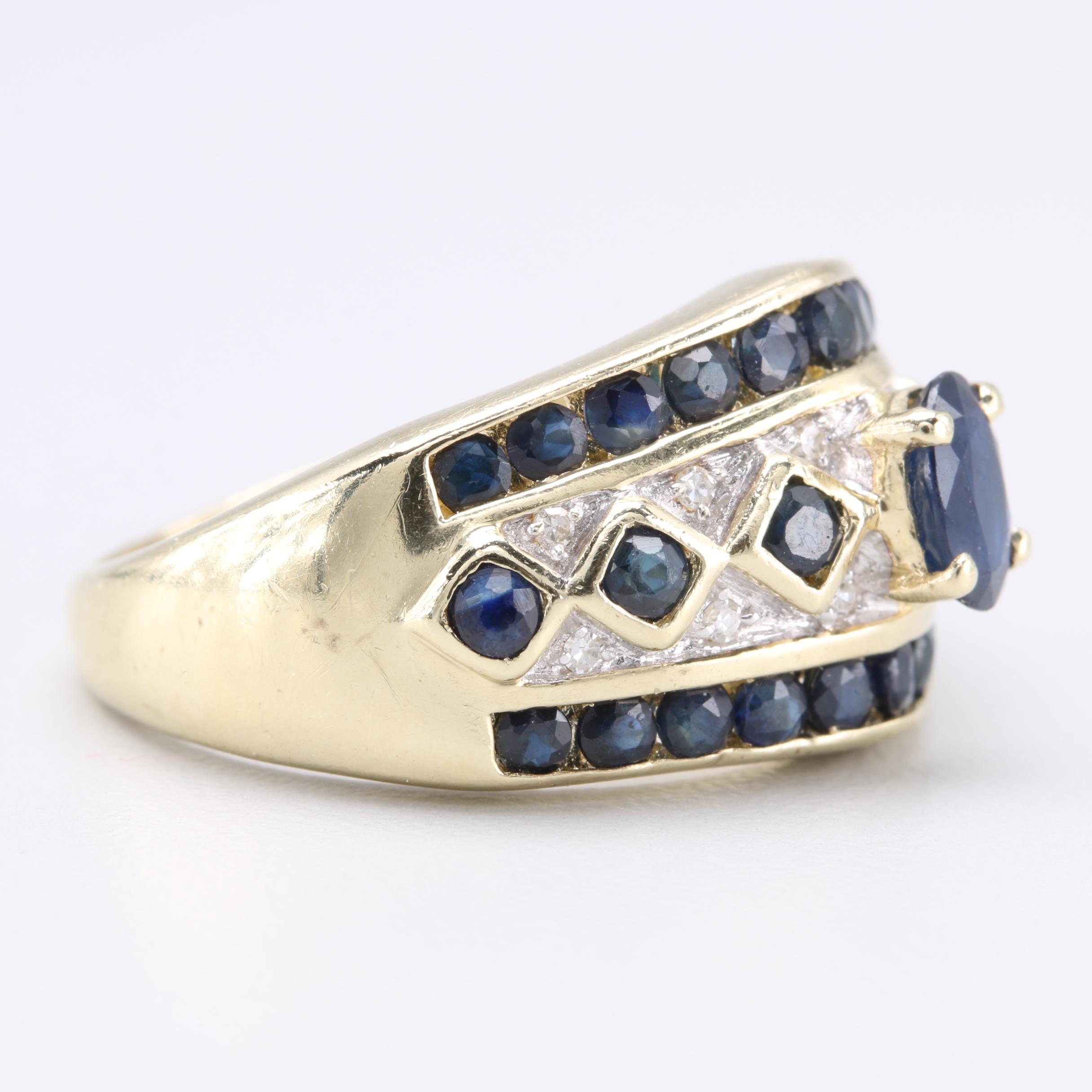 14K Yellow Gold Sapphire and Diamond Ring