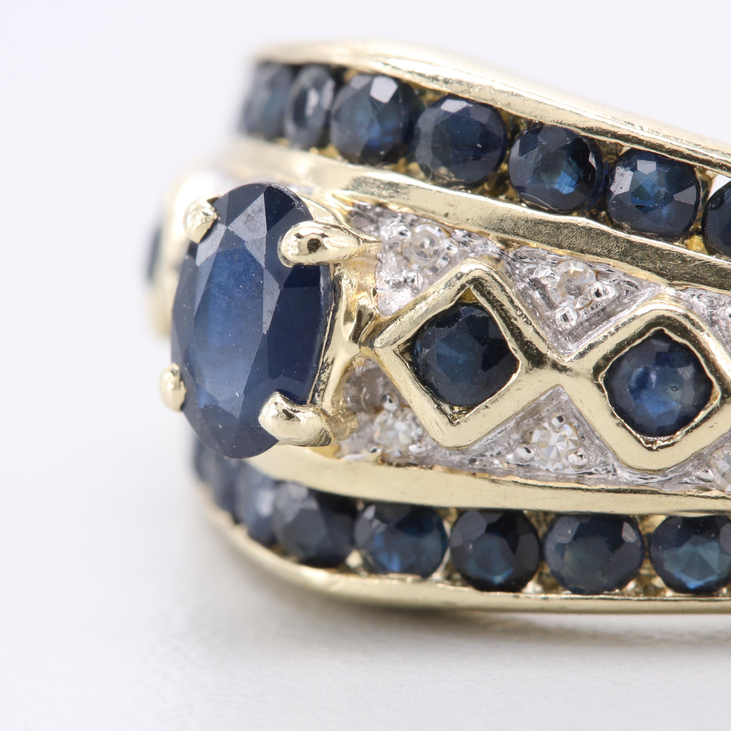 14K Yellow Gold Sapphire and Diamond Ring