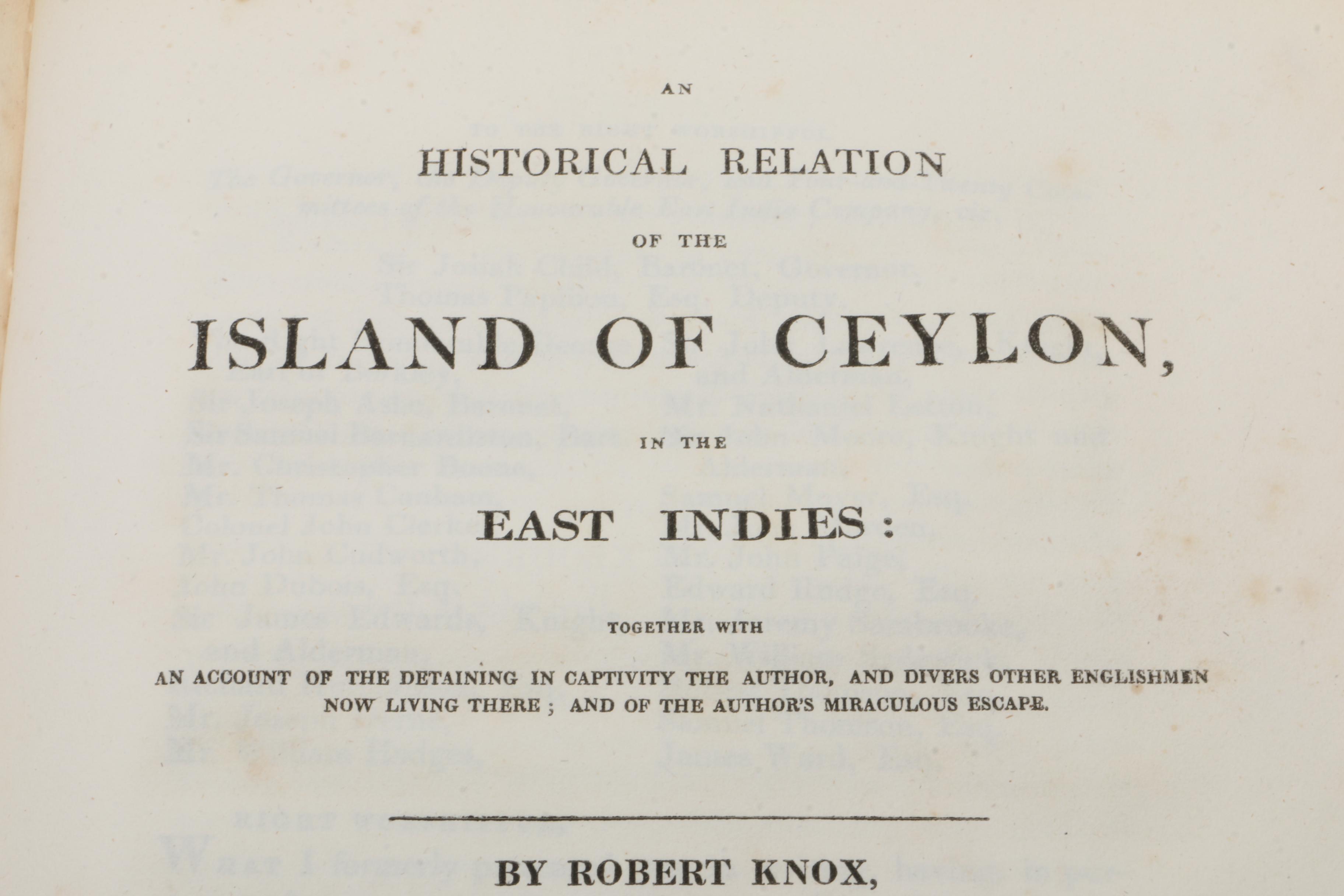 1817 "The History of Ceylon From the Earliest Period to [1815]"