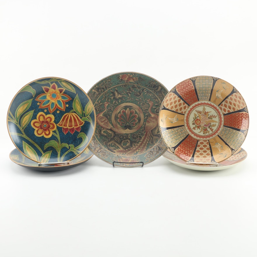 Chinese Decorative Ceramic Plates Featuring Floral and Bird Motifs
