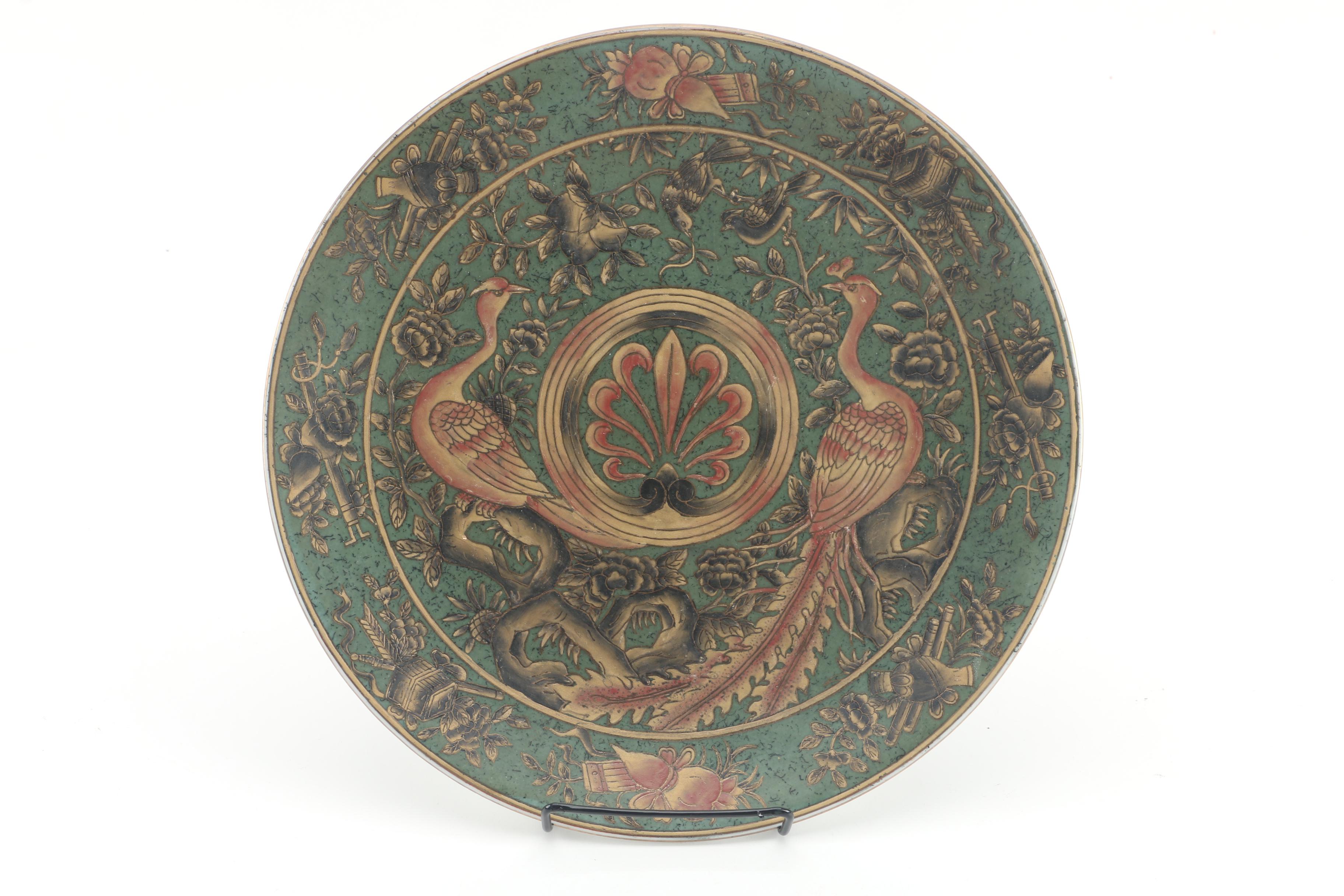 Chinese Decorative Ceramic Plates Featuring Floral and Bird Motifs