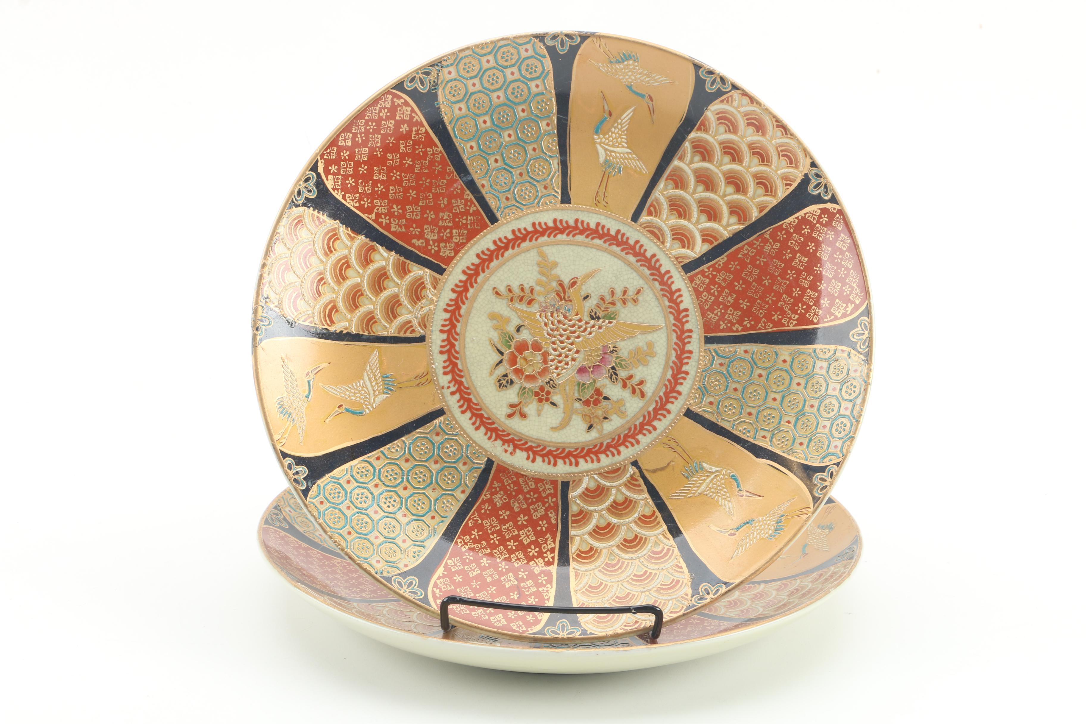 Chinese Decorative Ceramic Plates Featuring Floral and Bird Motifs