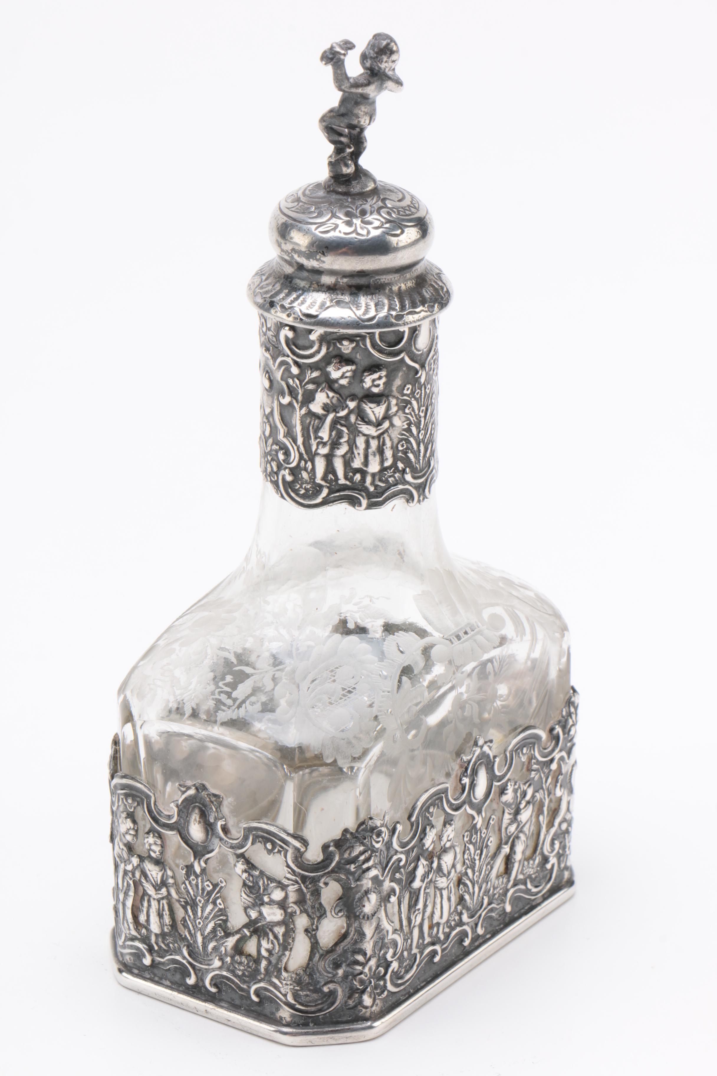 Storck & Sinsheimer Hanau 800 Silver Mounted Glass Bottle with Stopper