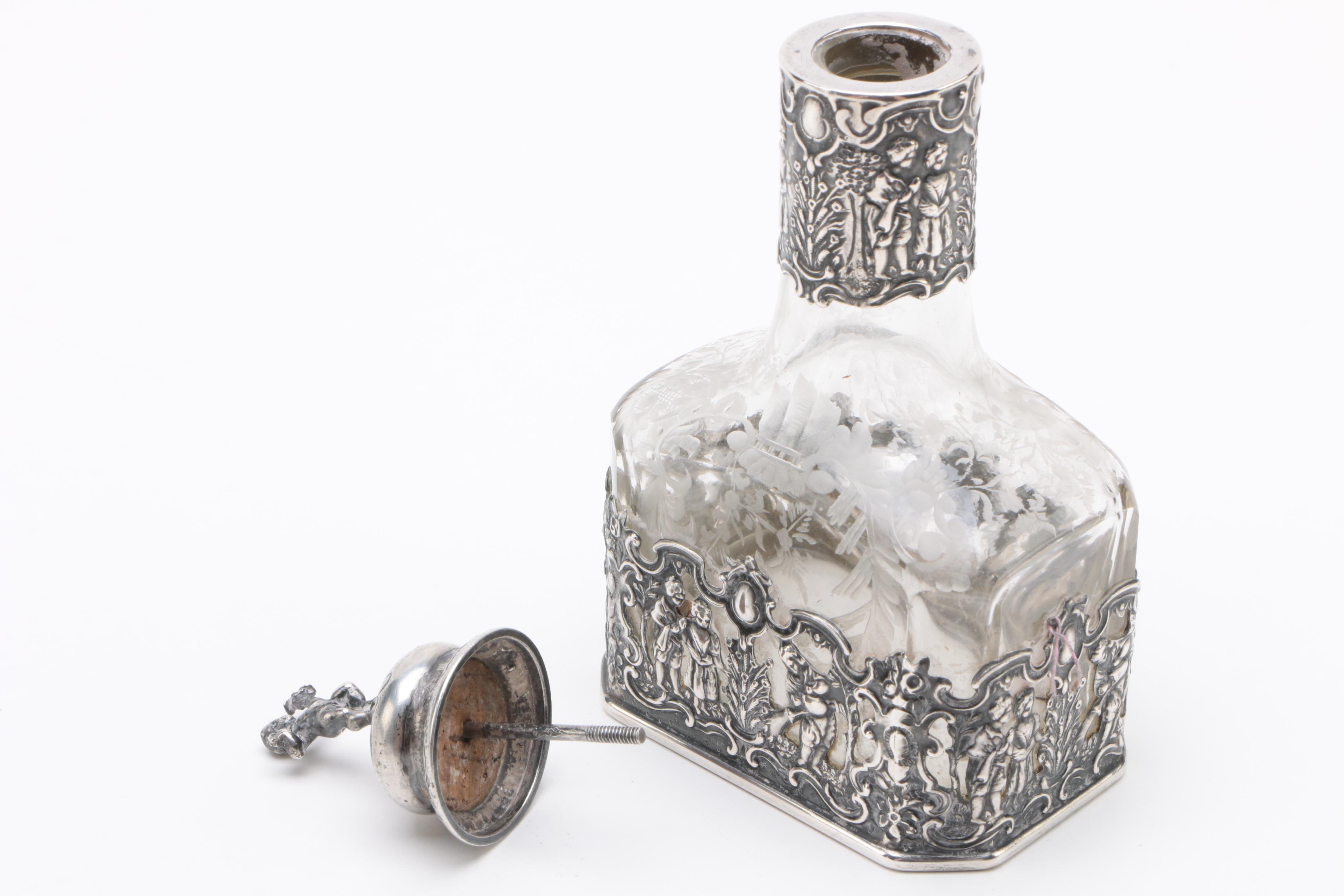 Storck & Sinsheimer Hanau 800 Silver Mounted Glass Bottle with Stopper